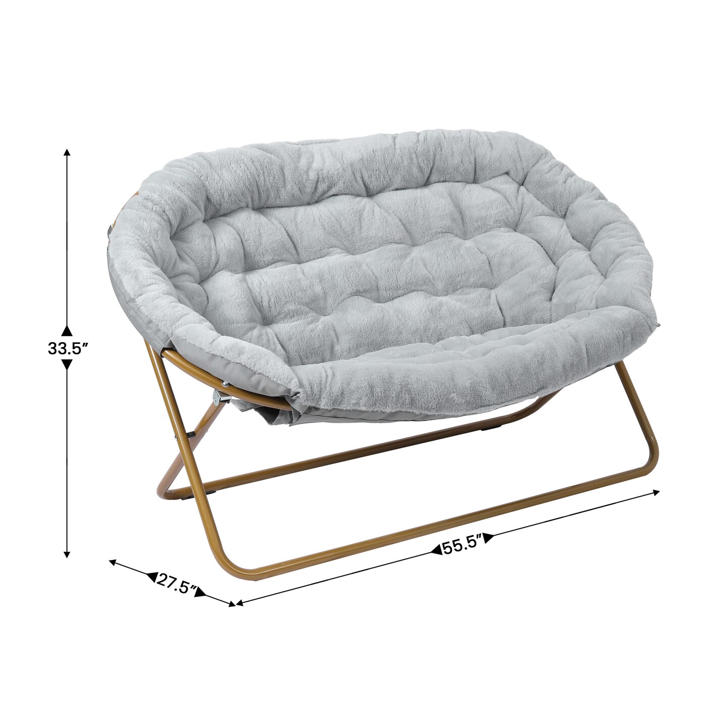 Emma and Oliver Janey Folding Double Saucer Chair with Steel Frame for Dorm, Living Room, or Bedroom