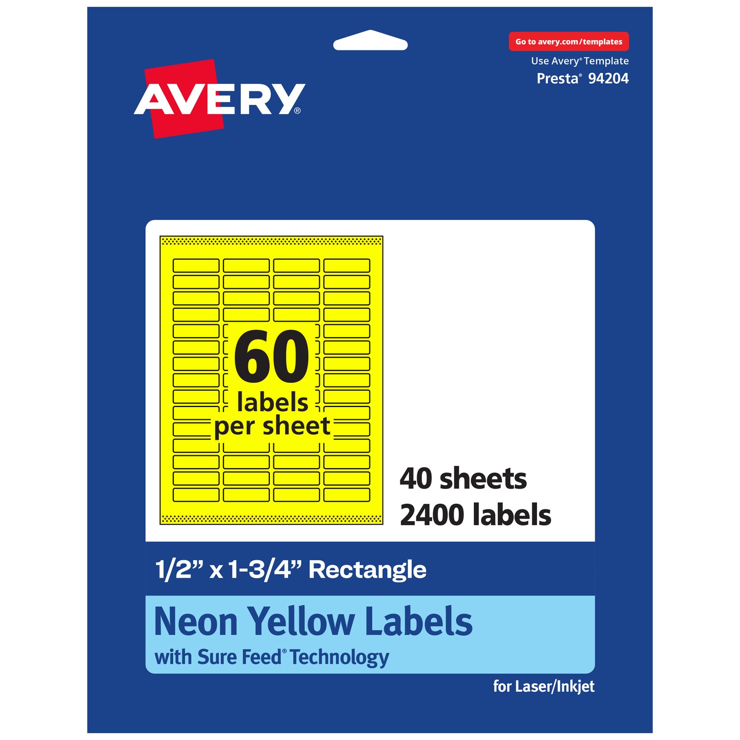 Avery Neon Yellow Paper Labels, 0.5&#x22; x 1.75&#x22; Rectangle