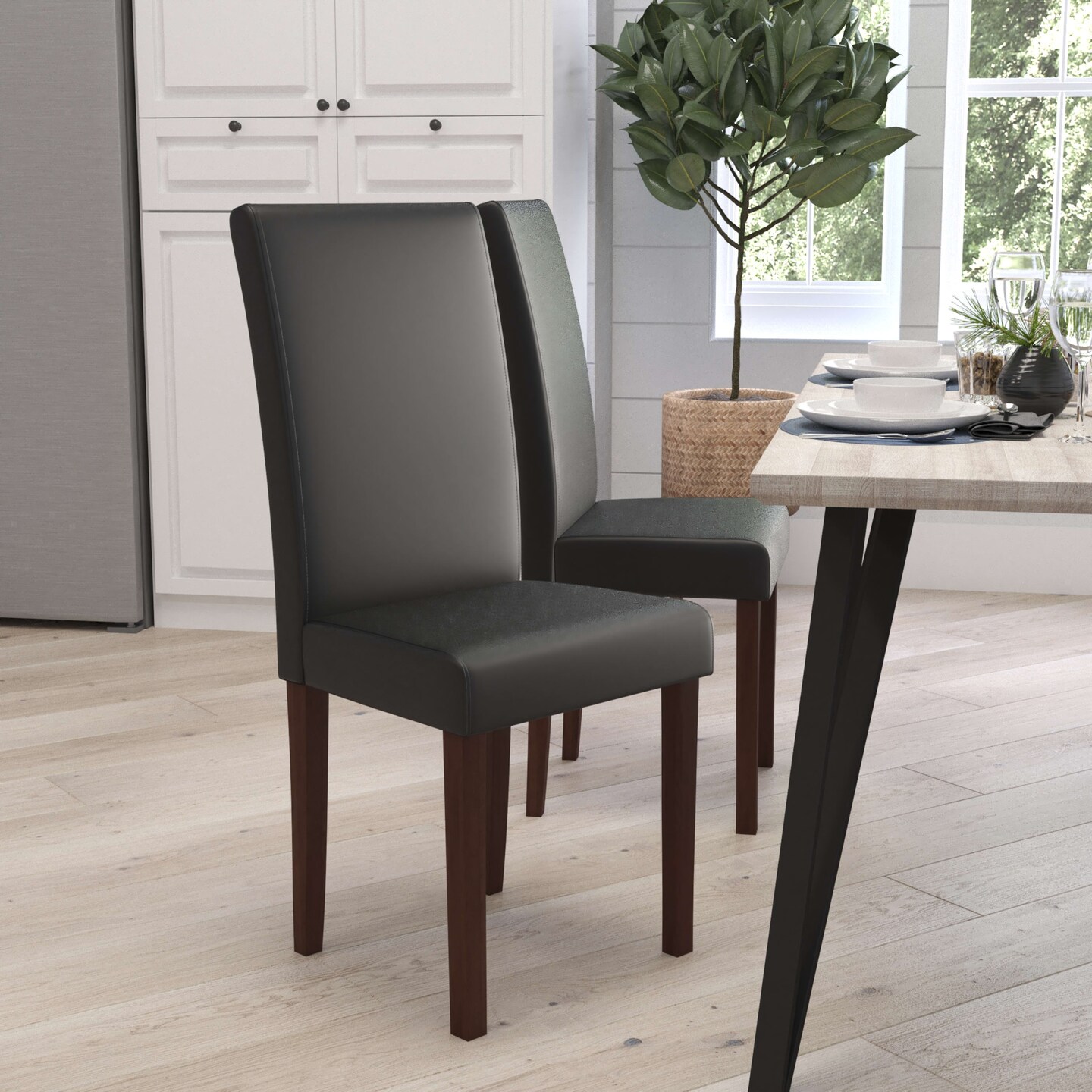 Merrick Lane Ellison Mid-Century Panel Back Parsons Accent Dining Chair