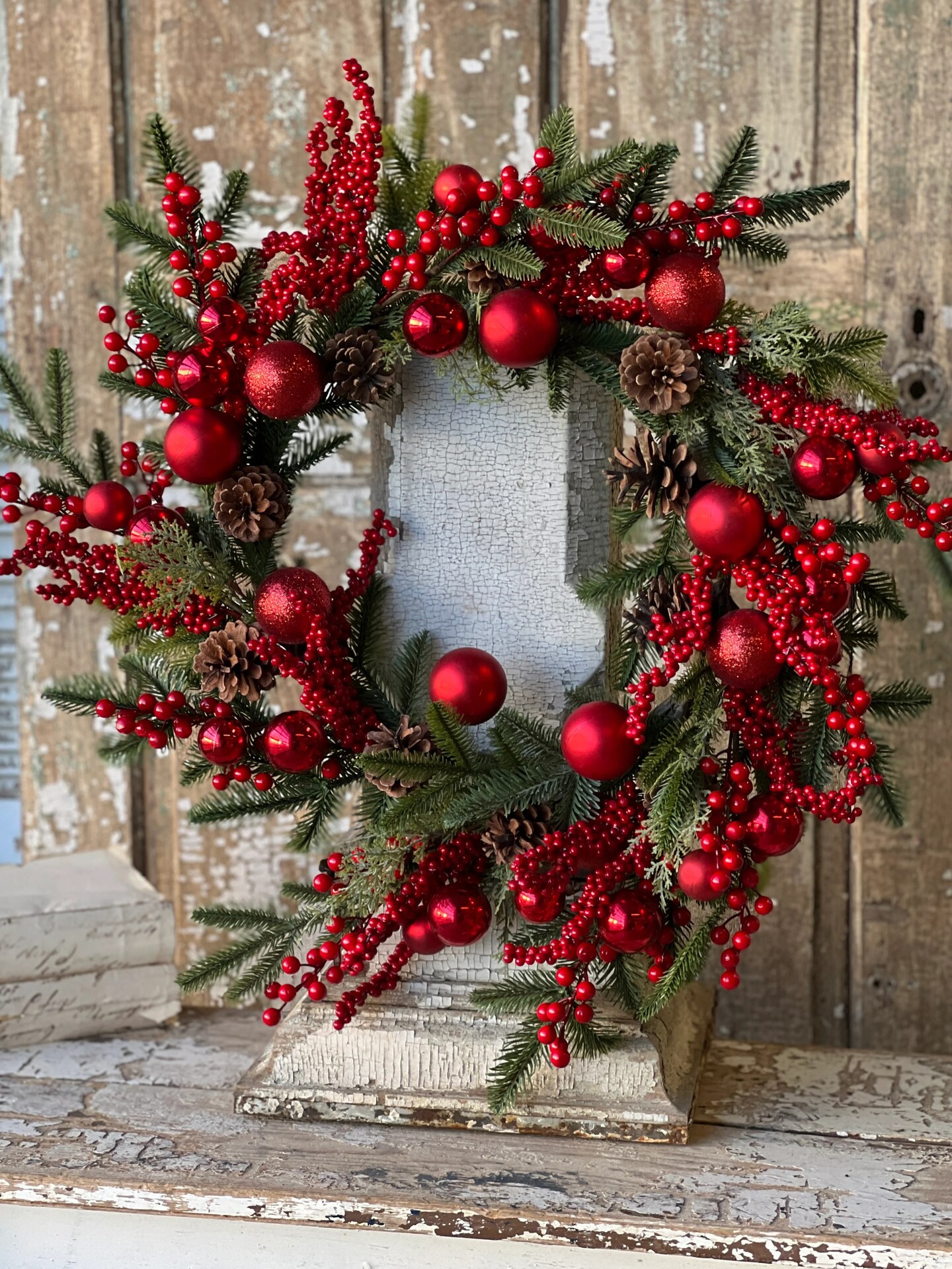 Winterberry and Pine Wreath | 28&#x22; - Christmas Holiday Elegant Door Decoration - Holiday Tree