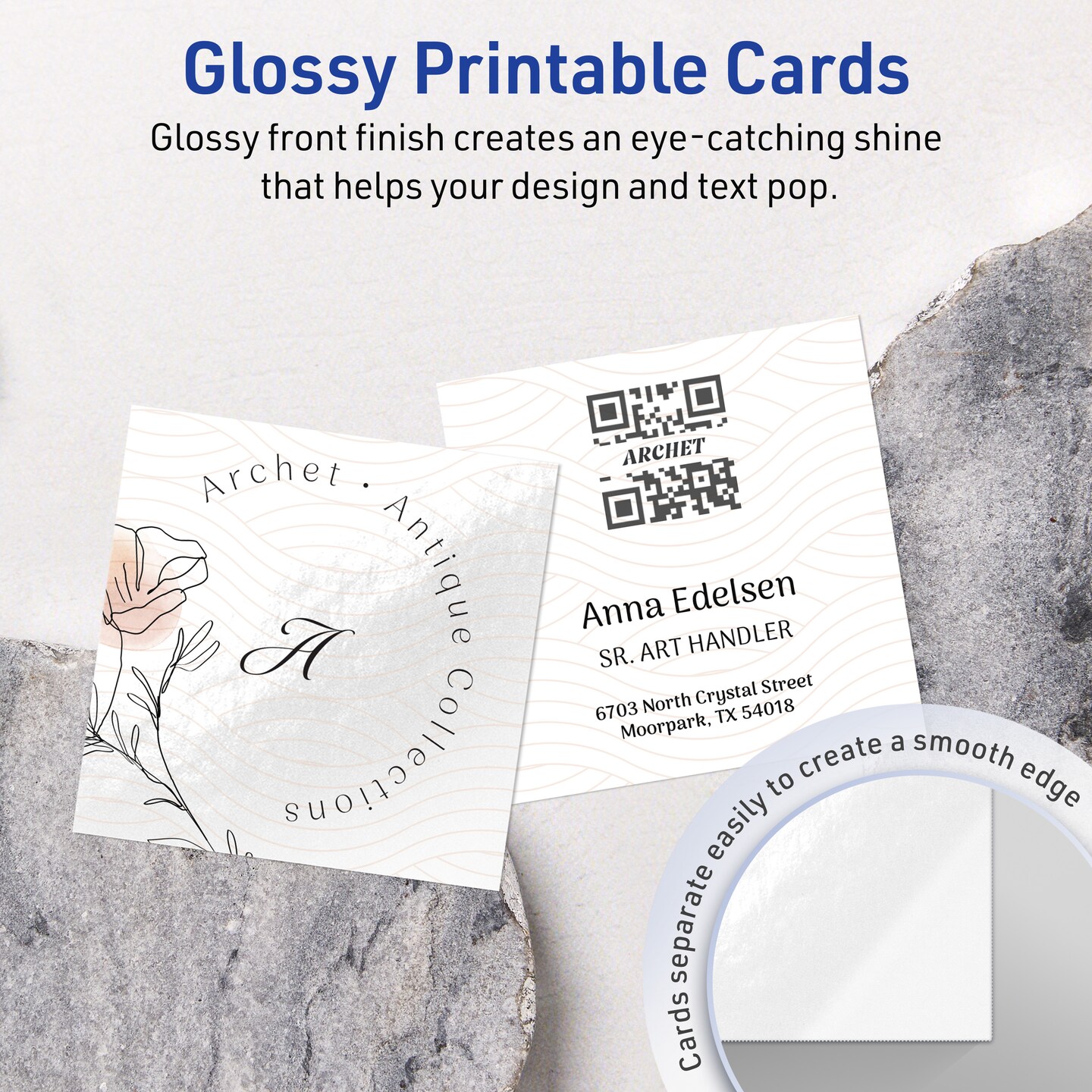 Avery Glossy White Square Cards, 3&#x22; x 3&#x22; Square