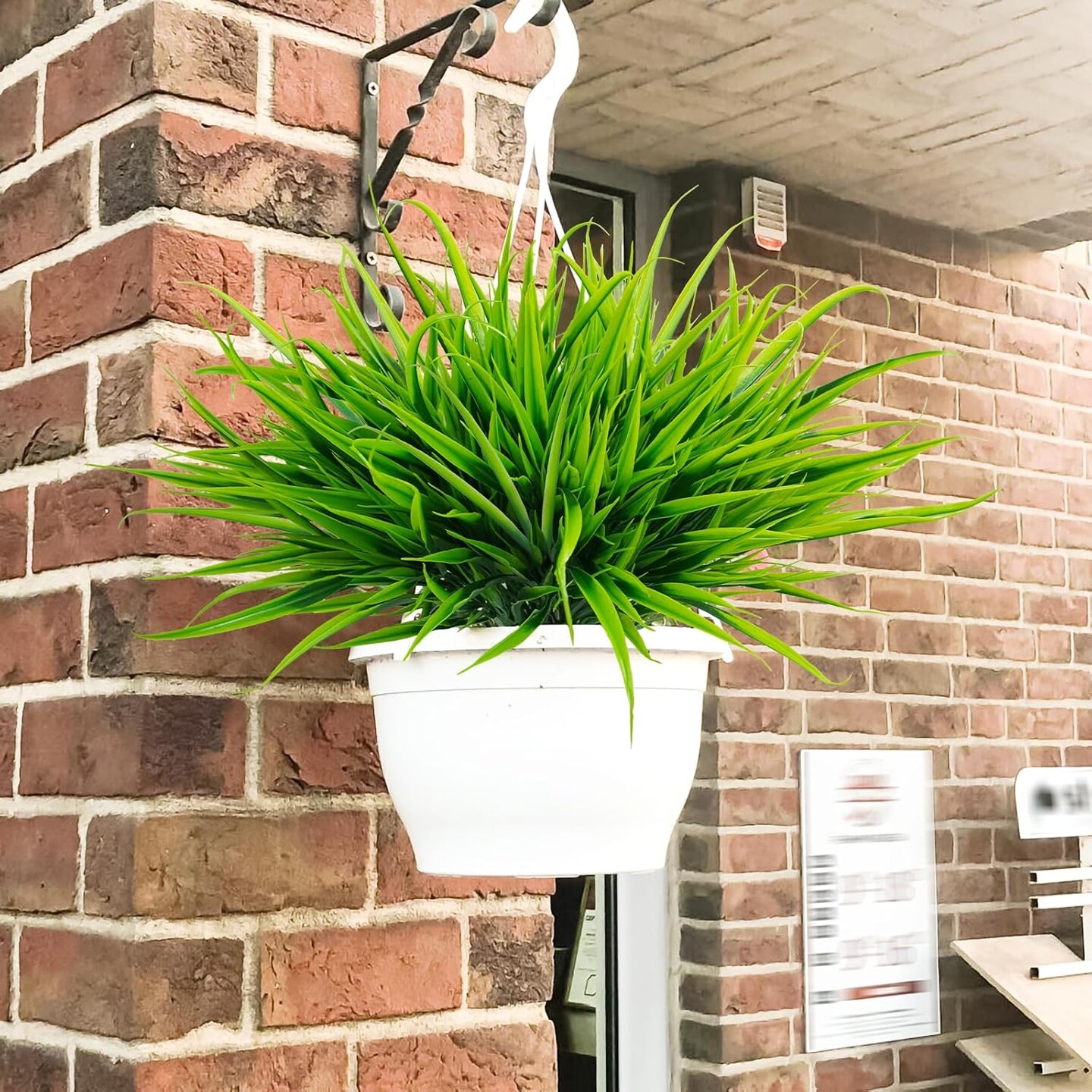 6 Bundles Artificial Outdoor Plants UV Resistant Fake Grass Plants Faux Plastic Plants Greenery Shrubs for Home Garden Pathway Window Box Front Porch Cemetery Spring Summer Decor, Green 3"D x 3"W x 14"H