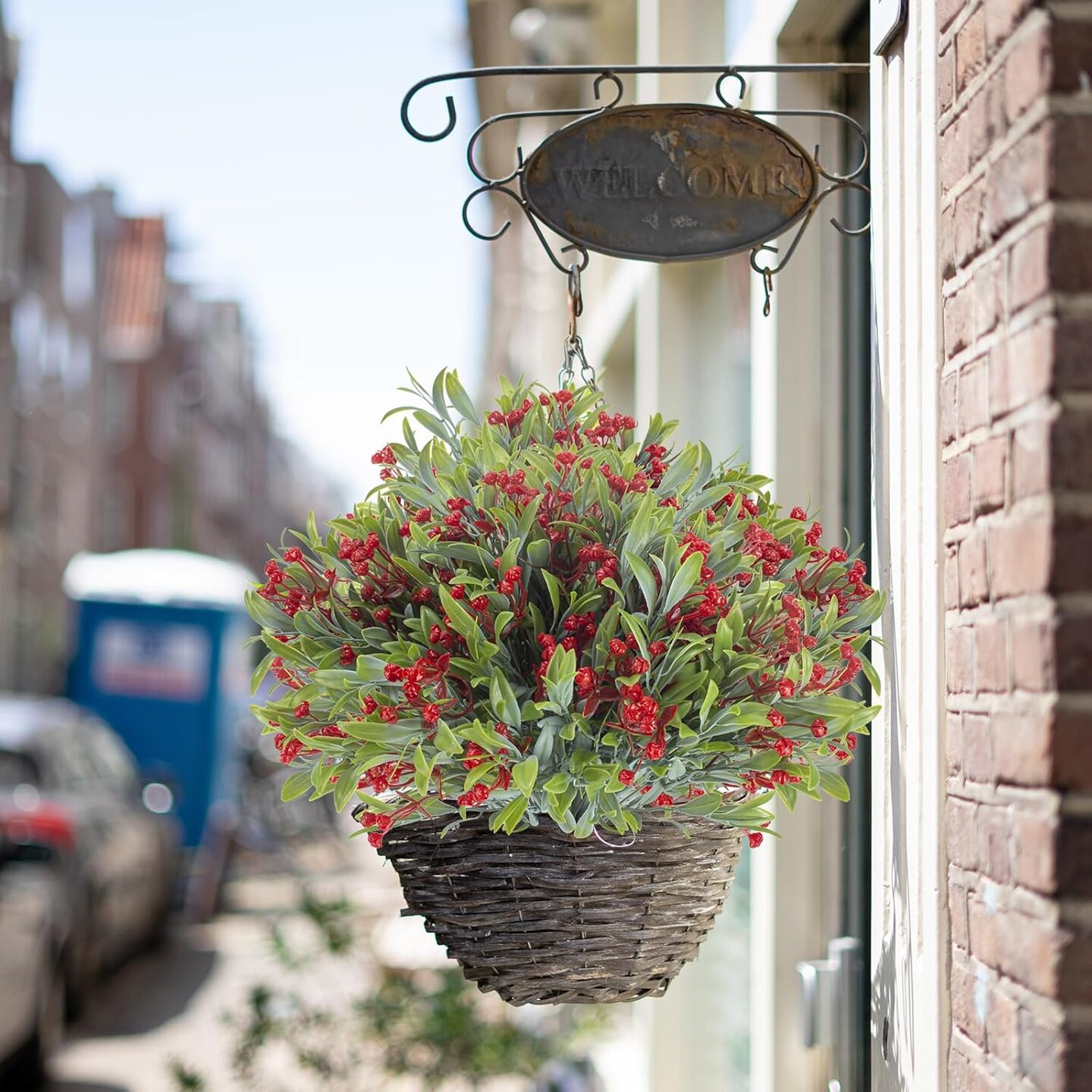 10 Bundles Artificial Flowers Outdoor UV Resistant Fake Flowers No Fade Indoor Faux Hanging Plants Window Box Garden Front Porch Decorating (Deep Red)