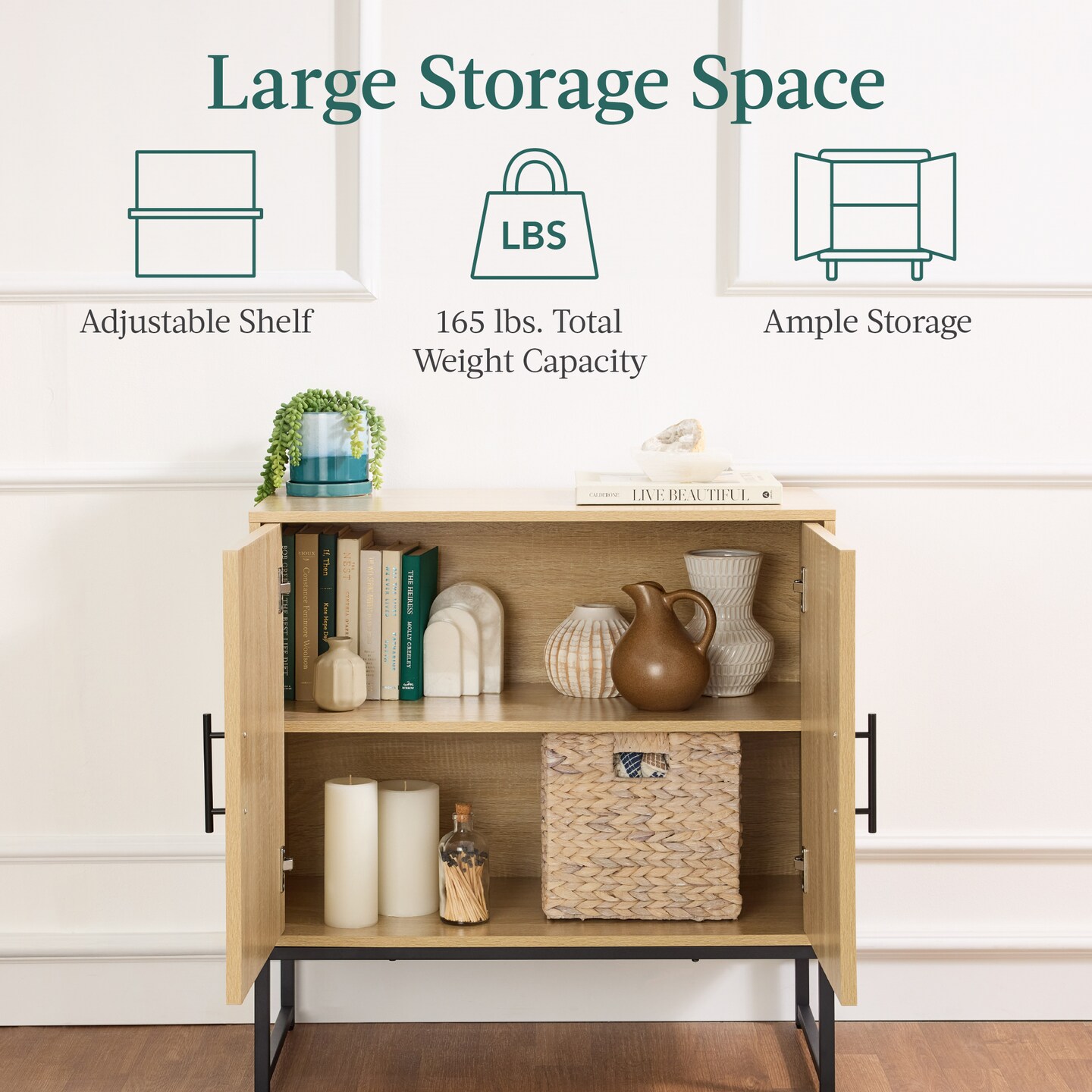 Best Choice Products 2-Door Slatted   Storage Cabinet, Accent Furniture w/ Non-Scratch Foot Pads