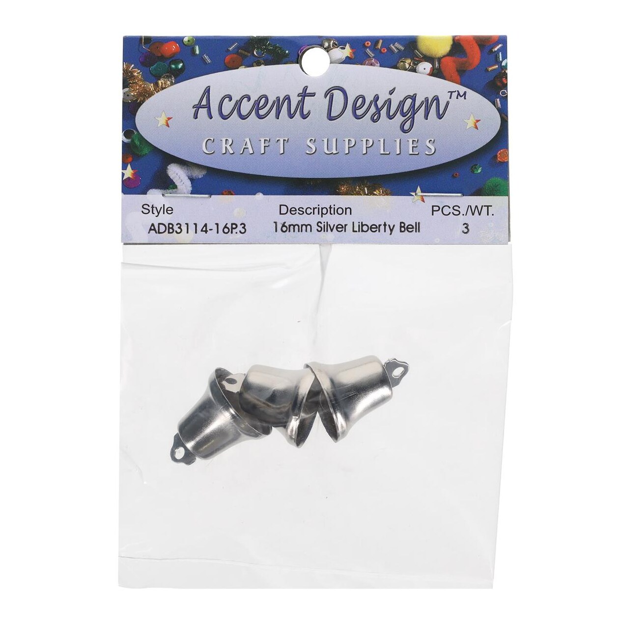 PA Essentials Liberty Bell 16mm 3pc Silver – Small Bells That Ring, Mini & Tiny Bells for Crafts, Decorative Liberty Bell, Craft Bells for DIY & Holiday Decorations