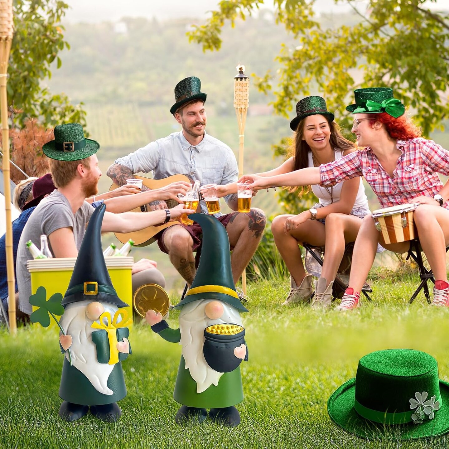 St. Patricks Day Decorations Outdoor Green Gnomes, Metal Gnomes Figurine Irish Leprechaun St Patricks Day Decor, Luck Shamrock Gnome for Home Outside Garden Lawn Party Yard Patio (14 INCH)