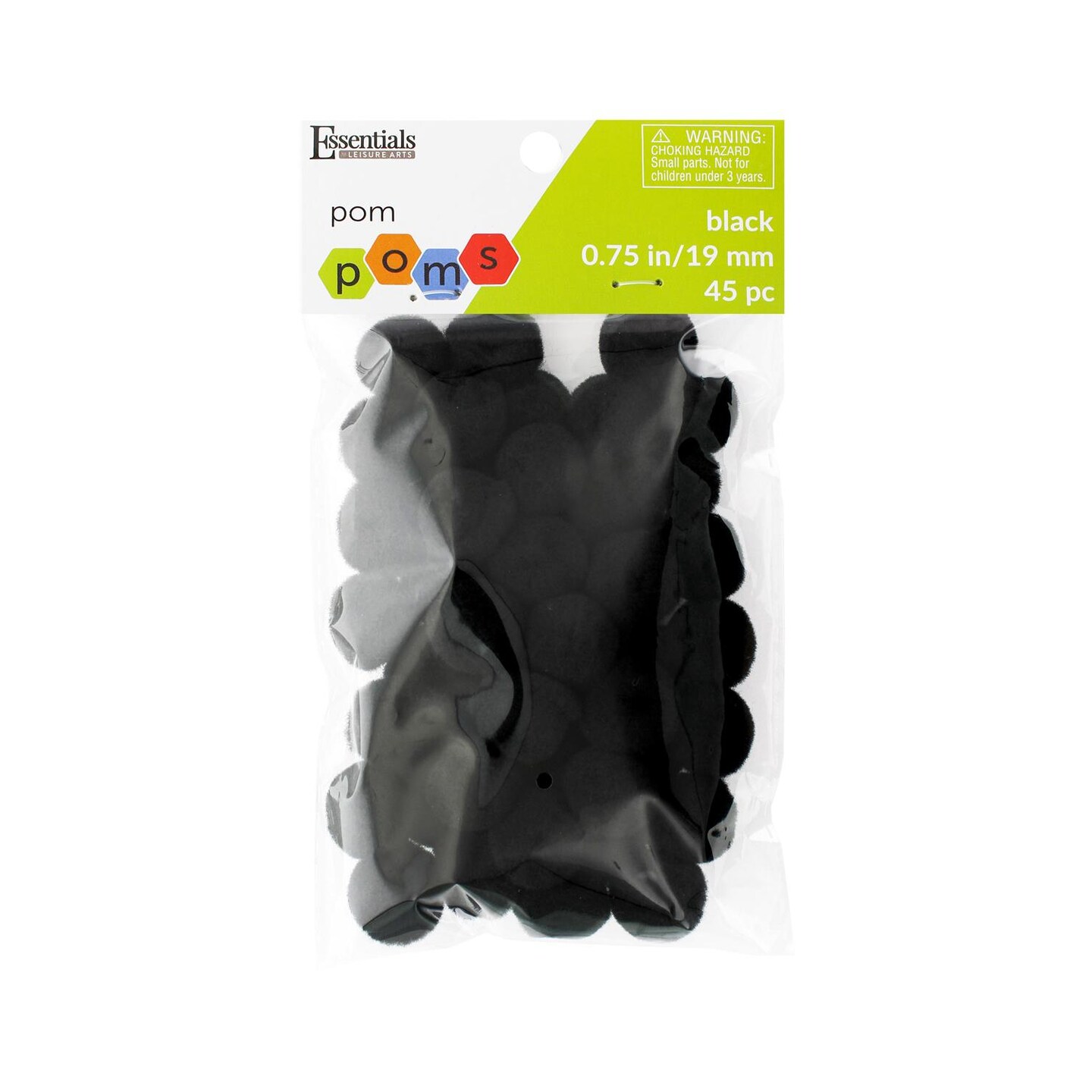 Essentials By Leisure Arts Pom Poms, Black, 3/4&#x22;, 45 Pieces Per Pack