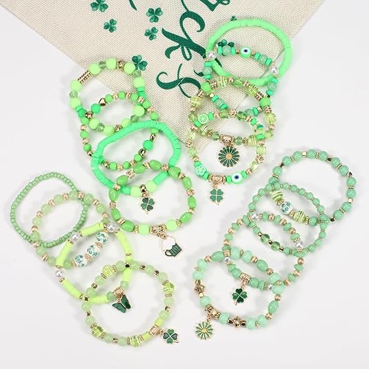 Boho Beaded Bracelets Strawberry Bracelets for Women Clay Heishi Letter Bracelet St. Patrick's Day Bracelets