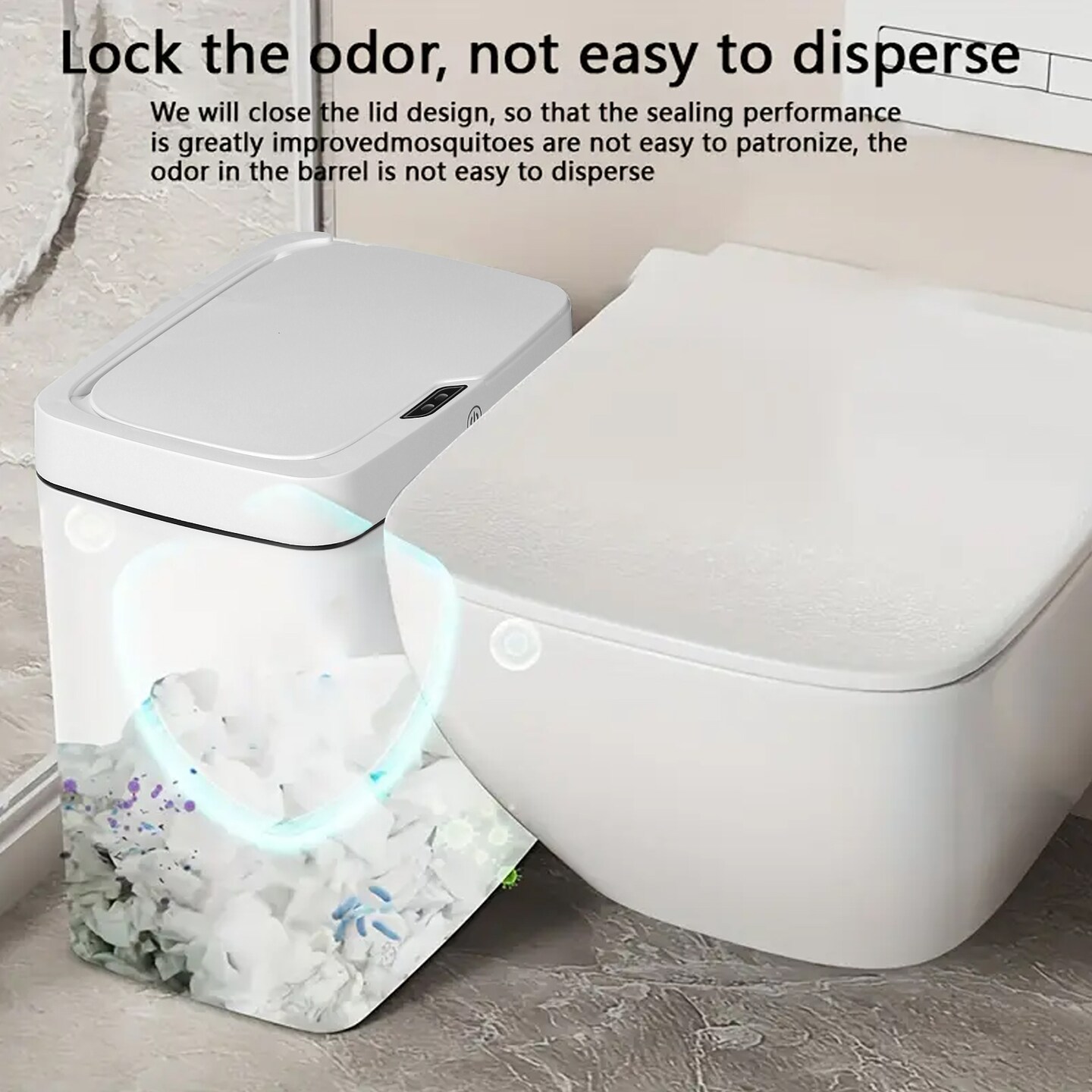 Smart White Bathroom Trash Can with Touchless Motion Sensor - Slim Design, 3-Mode Opening (Motion, Manual, Kick), Ideal for Cat Litter Disposal, Perfect for Bedroom, Office & Kitchen Use