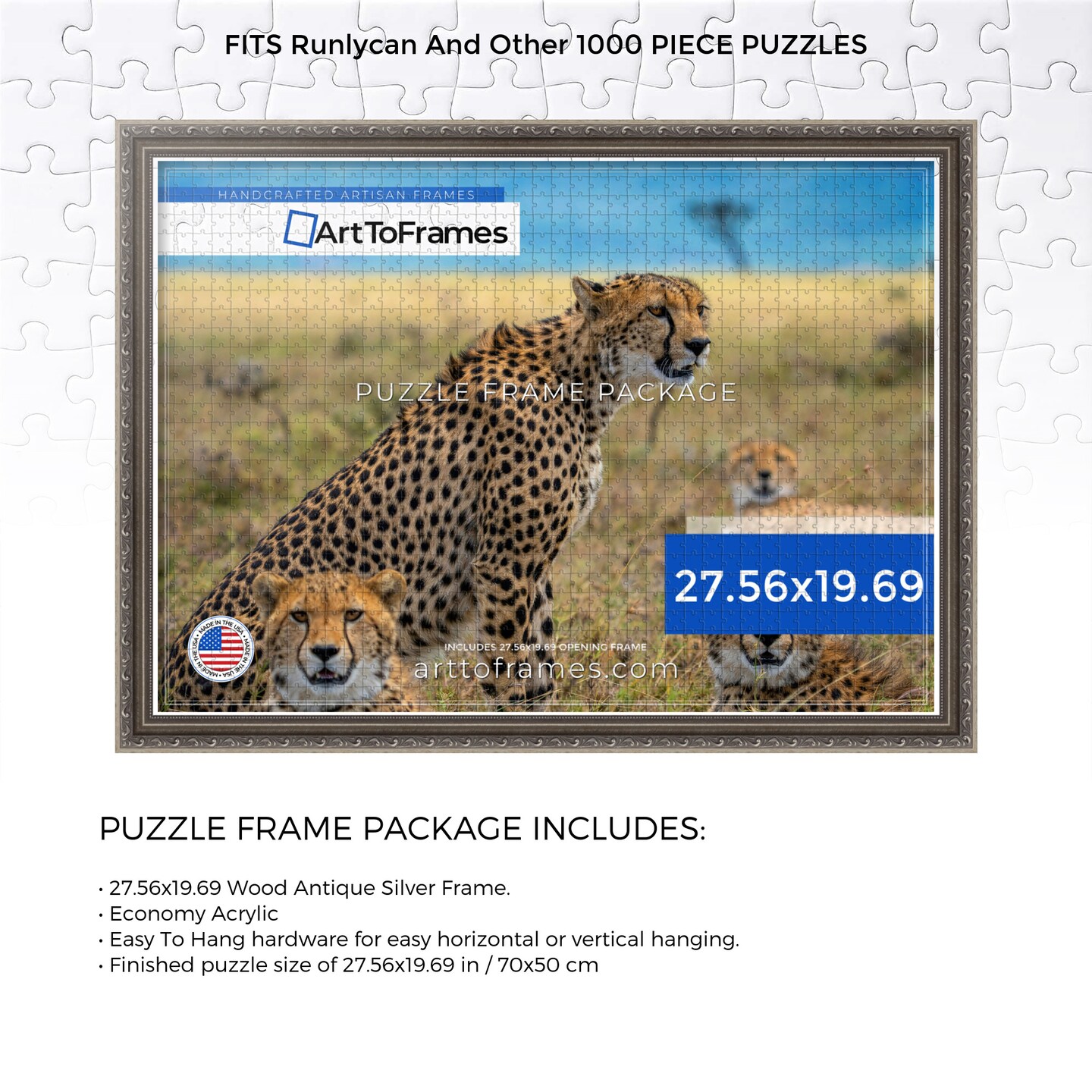 ArtToFrames 27.56x19.69 INCH / 70x50 CM Puzzle Frame for 1000 piece Puzzles.This 1.25 Inch Custom Wood Frame for Puzzles Comes with Economy Acrylic, Available in Multiple Colors
