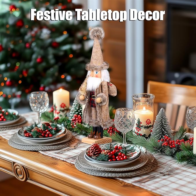 Santa Christmas Nutcracker Figures Decor 15 Inch, Christmas Wooden Xmas Nutcracker Santa Nutcracker Ornaments, Festive Christmas Decorations for Shelves and Tables