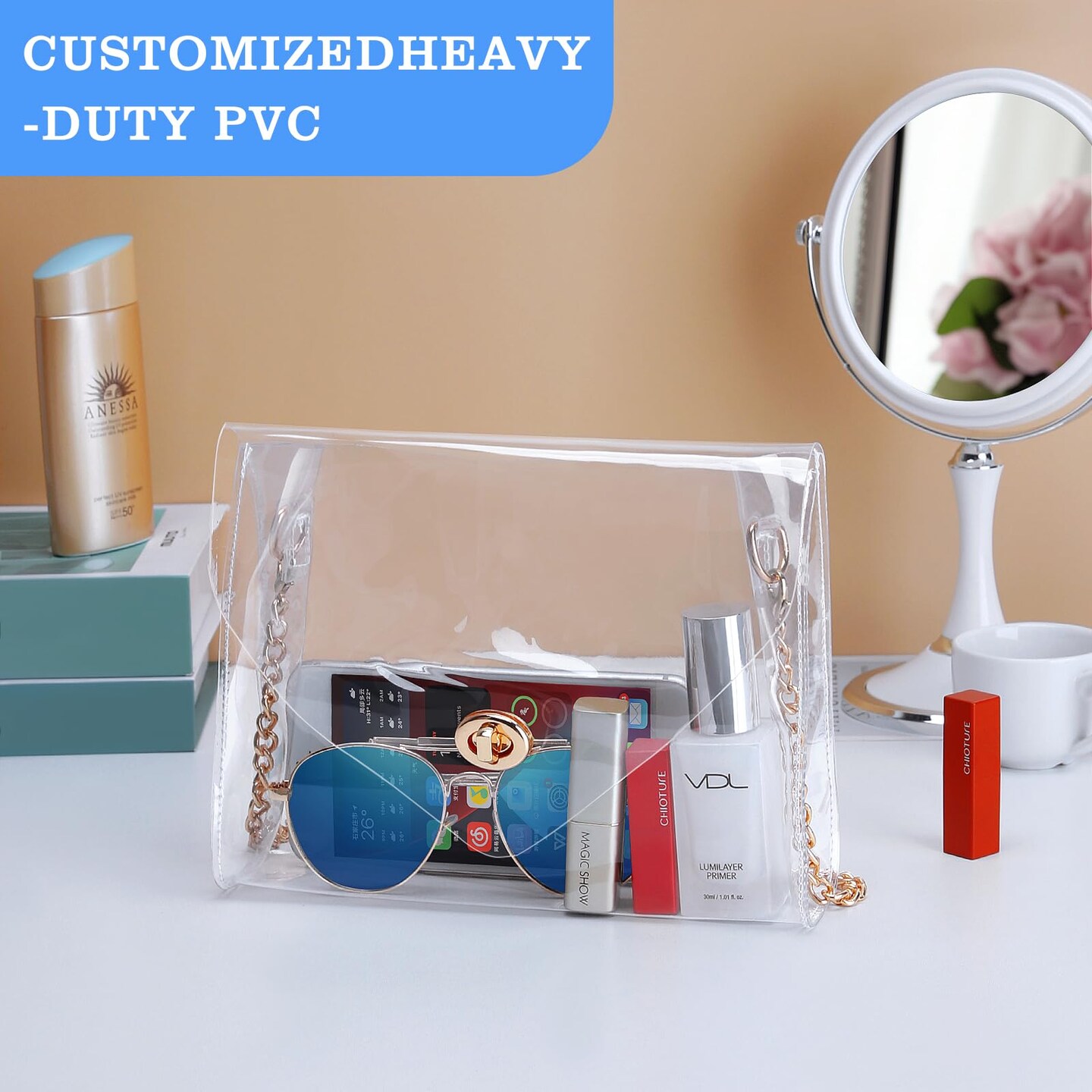 Clear Purse for Women, Clear Bag Stadium Approved, See Through Clear Handbag for Concerts Sports Events (Gold)