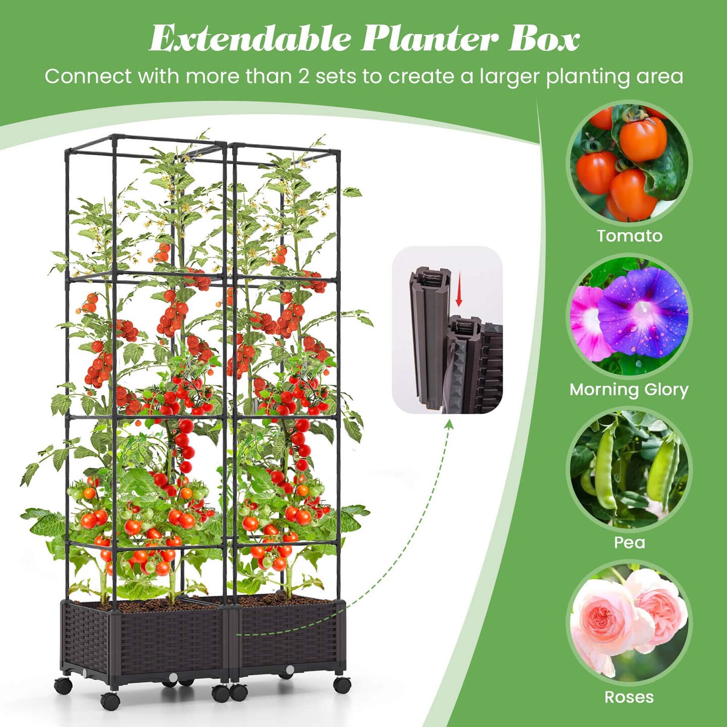 Costway 1/2 PCS 67&#x22; Planter Raised Garden Bed with Planter Box &#x26;Trellis Adjustable Height