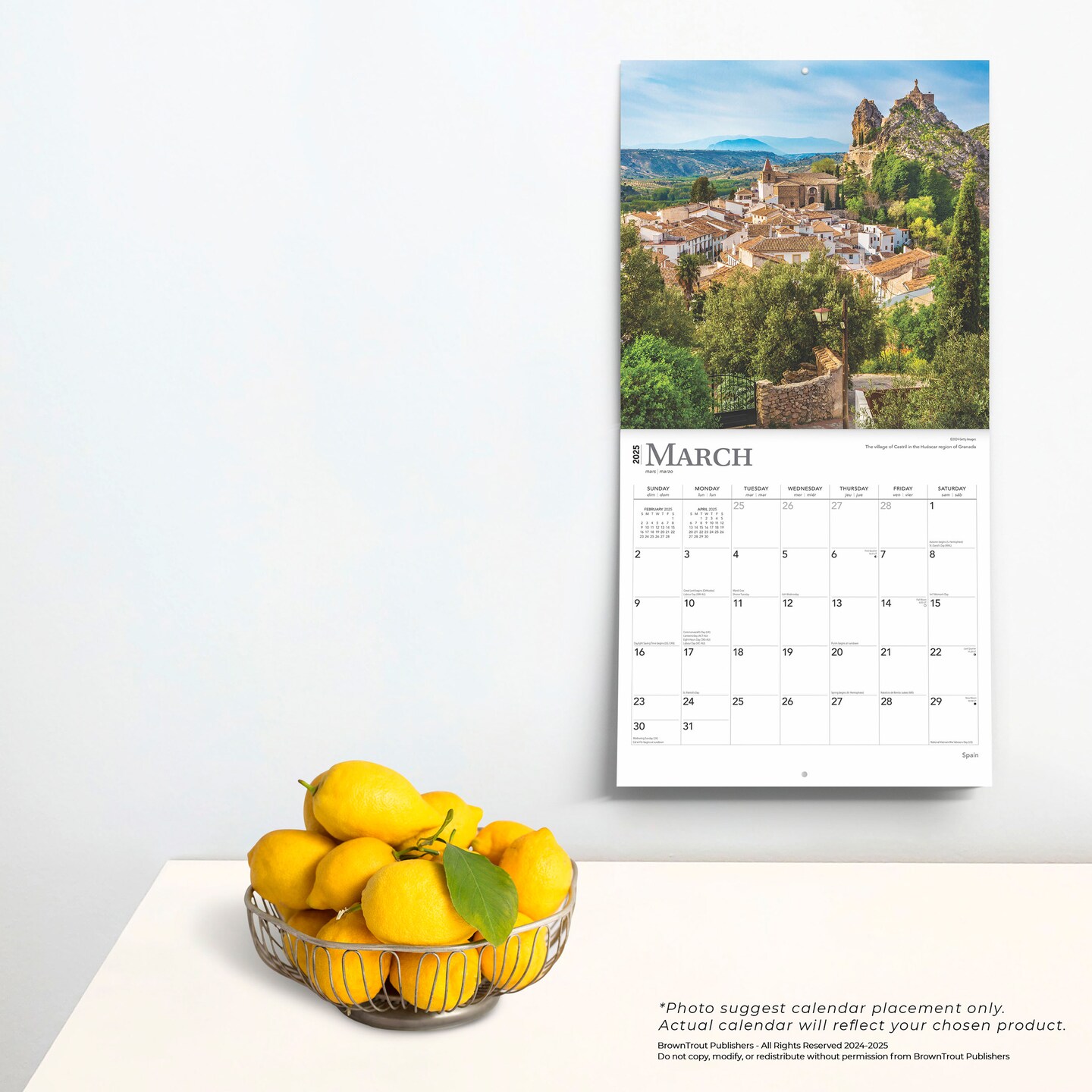 Spain | 2025 12 x 24 Inch Monthly Square Wall Calendar | Plastic-Free | BrownTrout | Travel Europe Madrid Barcelona