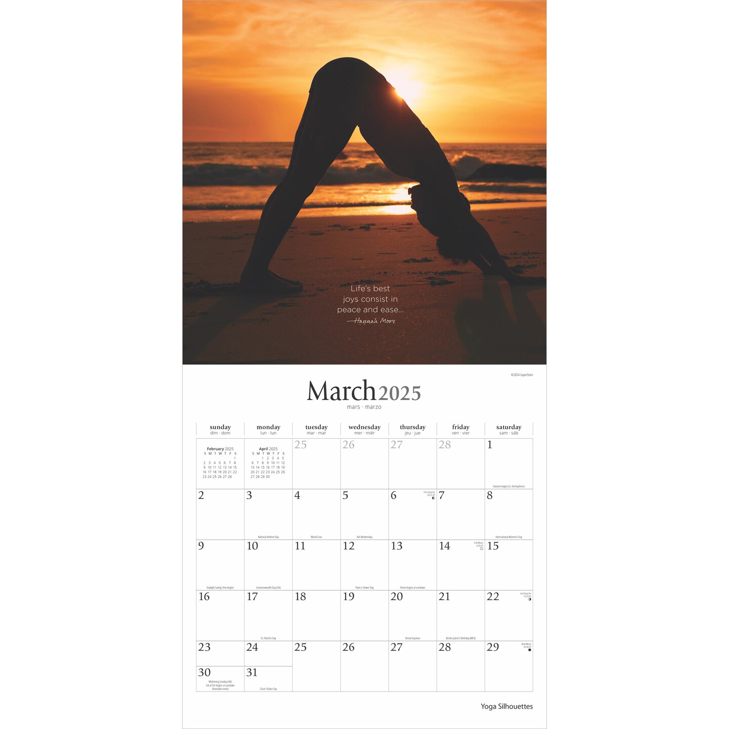 Yoga Silhouettes | 2025 12 x 24 Inch Monthly Square Wall Calendar | Plastic-Free | Brush Dance | Inspiration Meditation Namaste