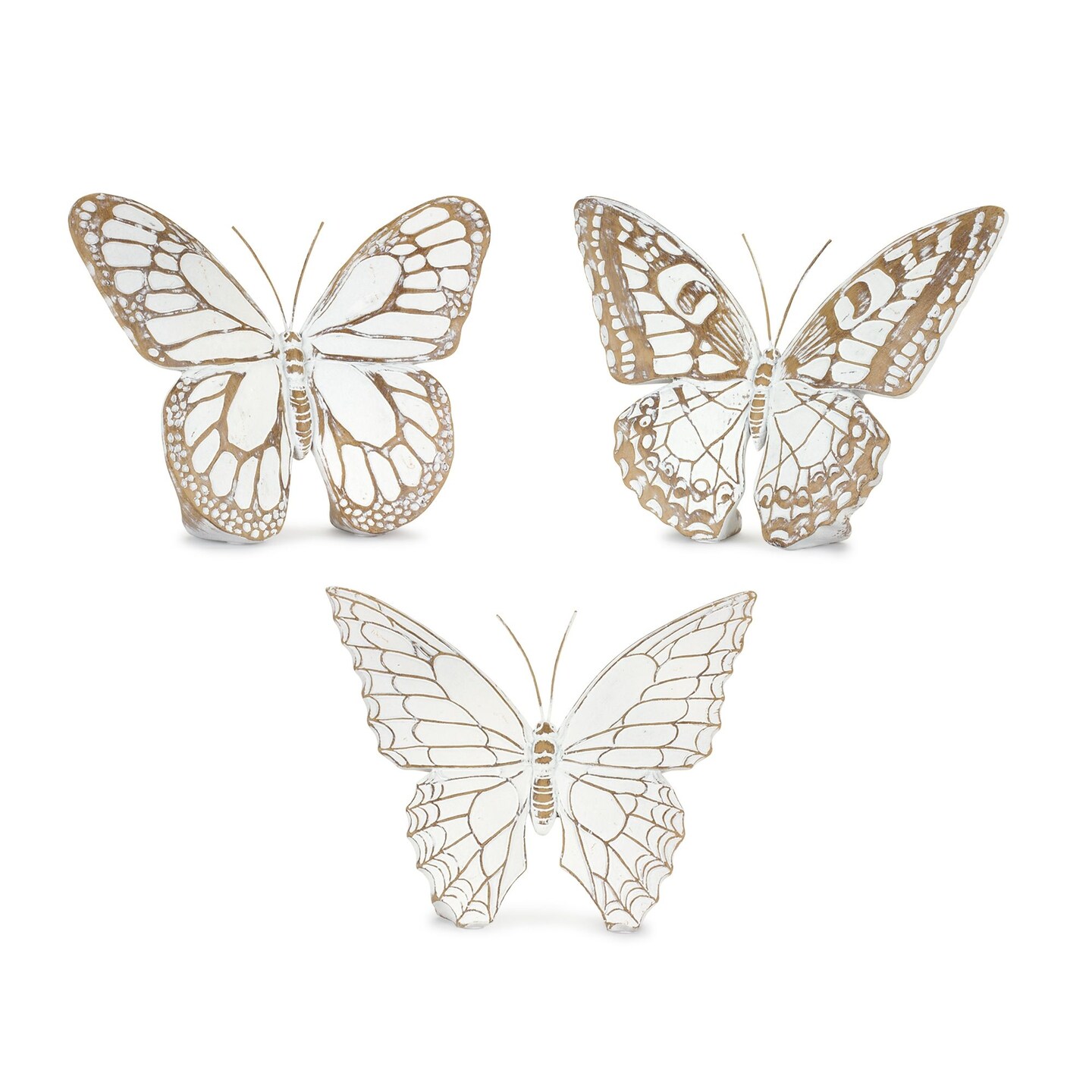 Melrose Butterfly Tabletop Figurines - 7.25&#x22; - White and Brown - Set of 3