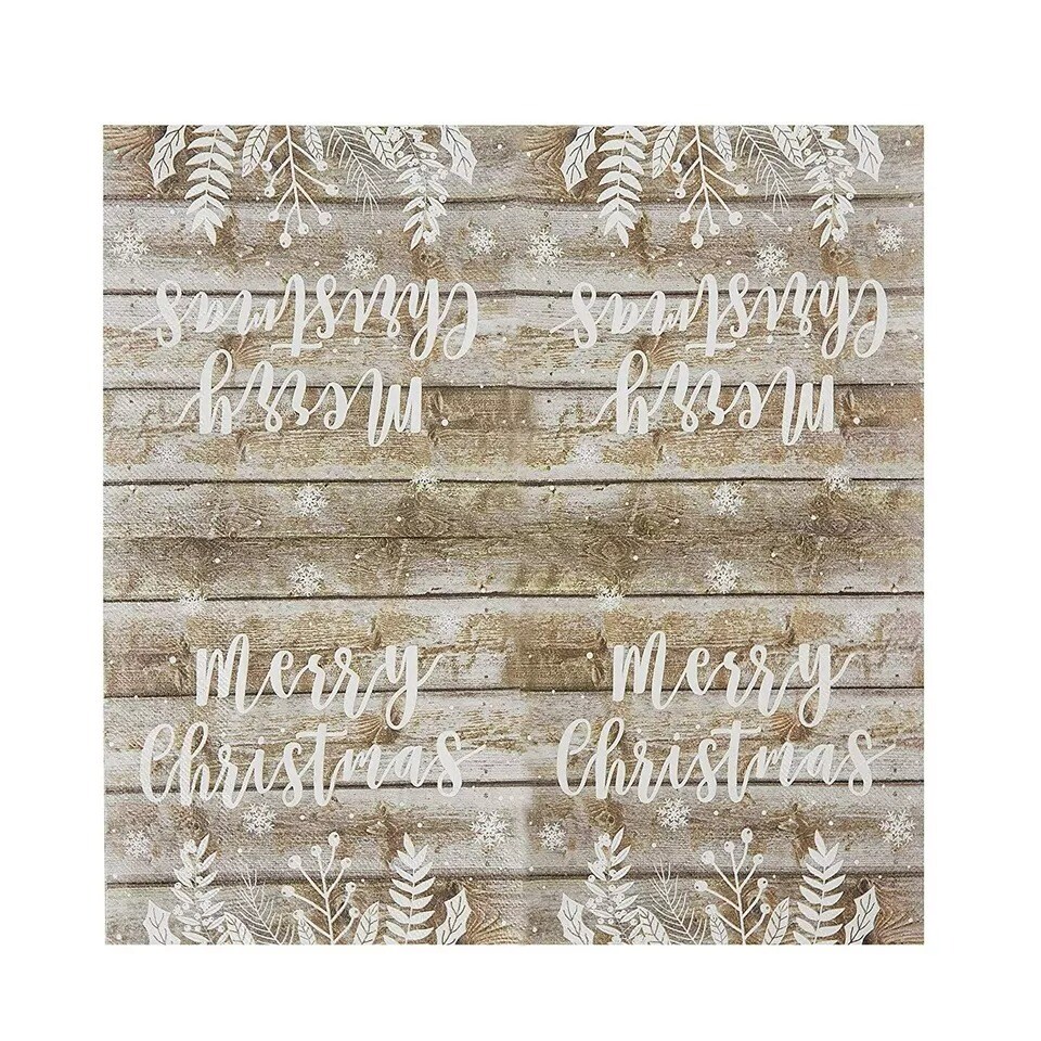 100x Christmas Napkins Paper Disposable for Holiday Party Vintage Wood 6.5x6.5”