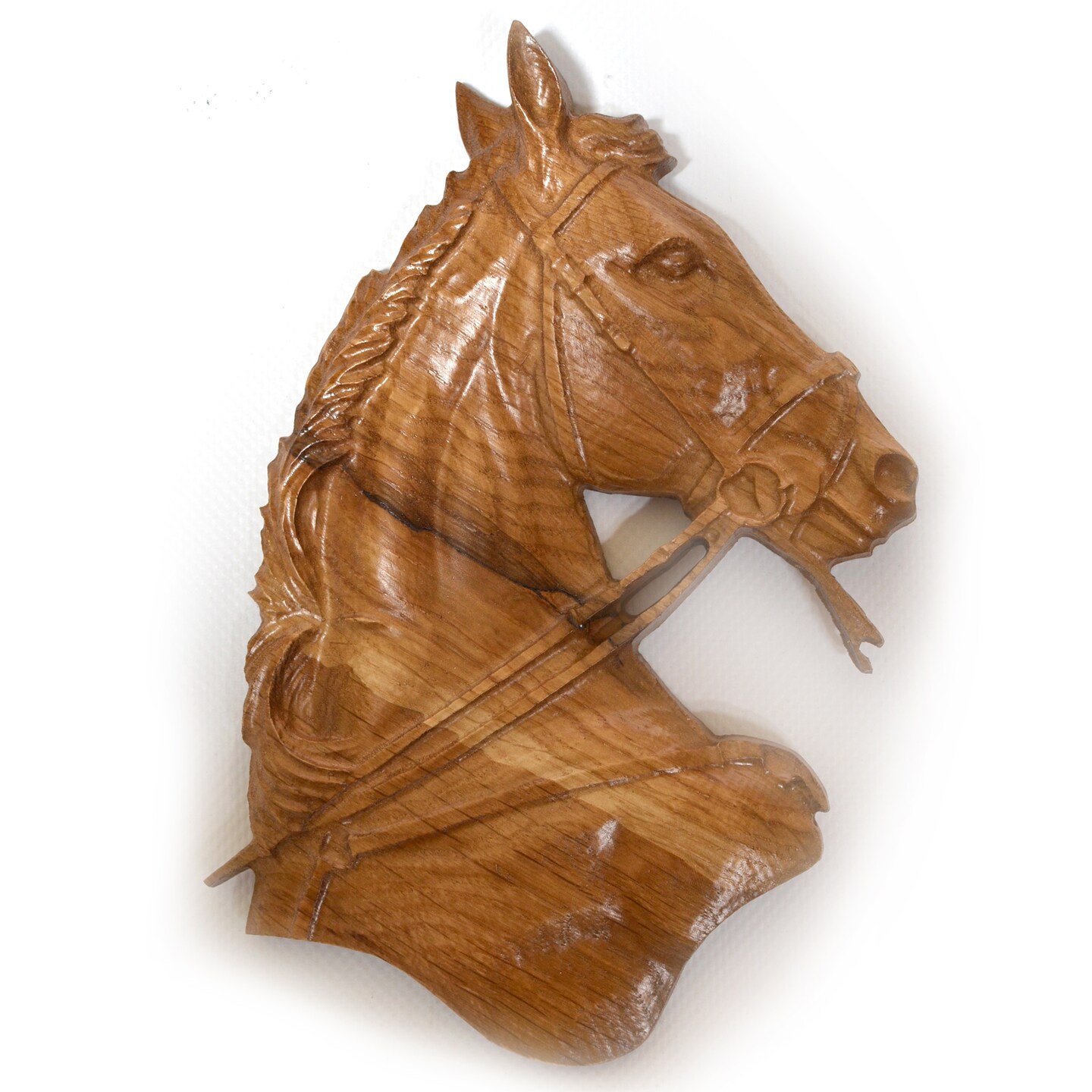 Ukrainian Beech Wood Carved Horse Head Plaque