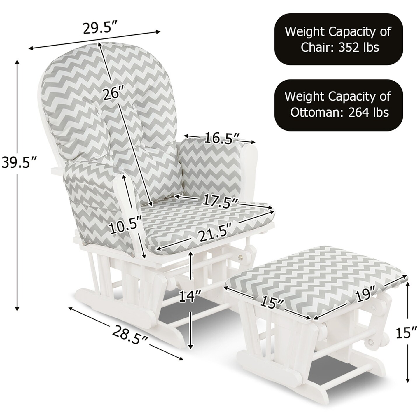 Costway Glider and Ottoman Cushion Set Wood Baby Nursery Rocking Chair Beige/Brown/Dark Grey/Light Grey/Pink/Grey