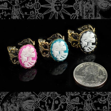 Candy Pink and White Skeletal Profile 13mm x 18mm Resin Cameos - Set of Six - CAM65