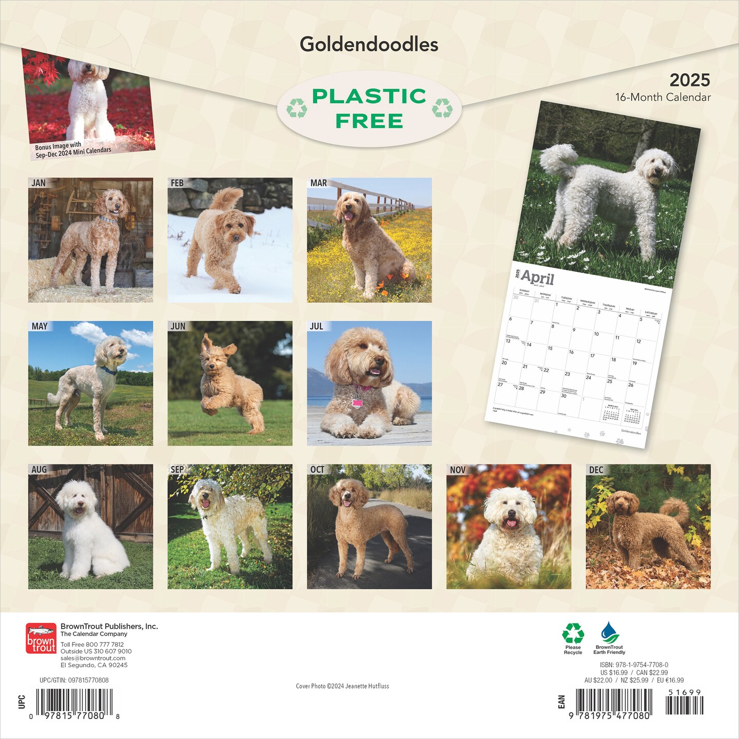 Goldendoodles | 2025 12 x 24 Inch Monthly Square Wall Calendar | Plastic-Free | BrownTrout | Animals Mixed Dog Breeds