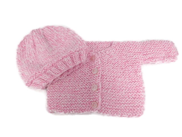 Handknit Baby Sweater and Hat Set in 3-6 Months in Blue or