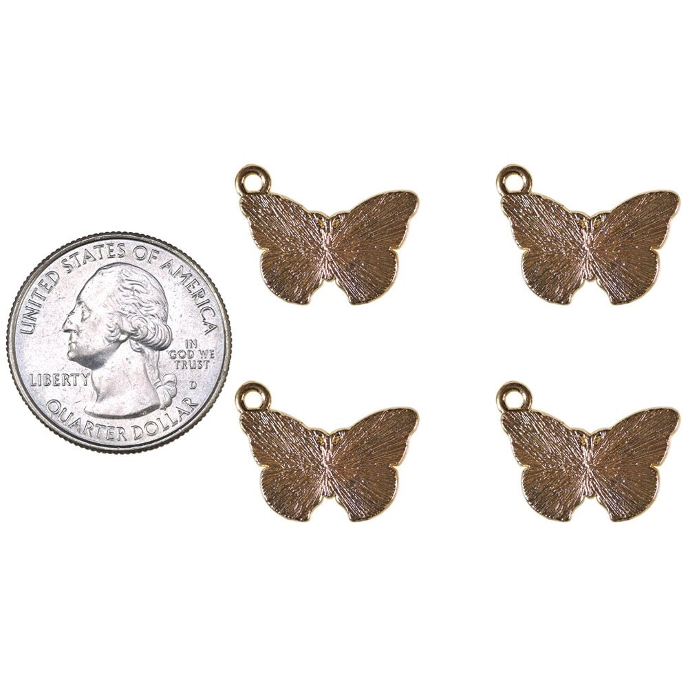 Gold Finish Butterfly Charms with Mint Green Inlay - Set of Four - XXX - ZG-C29