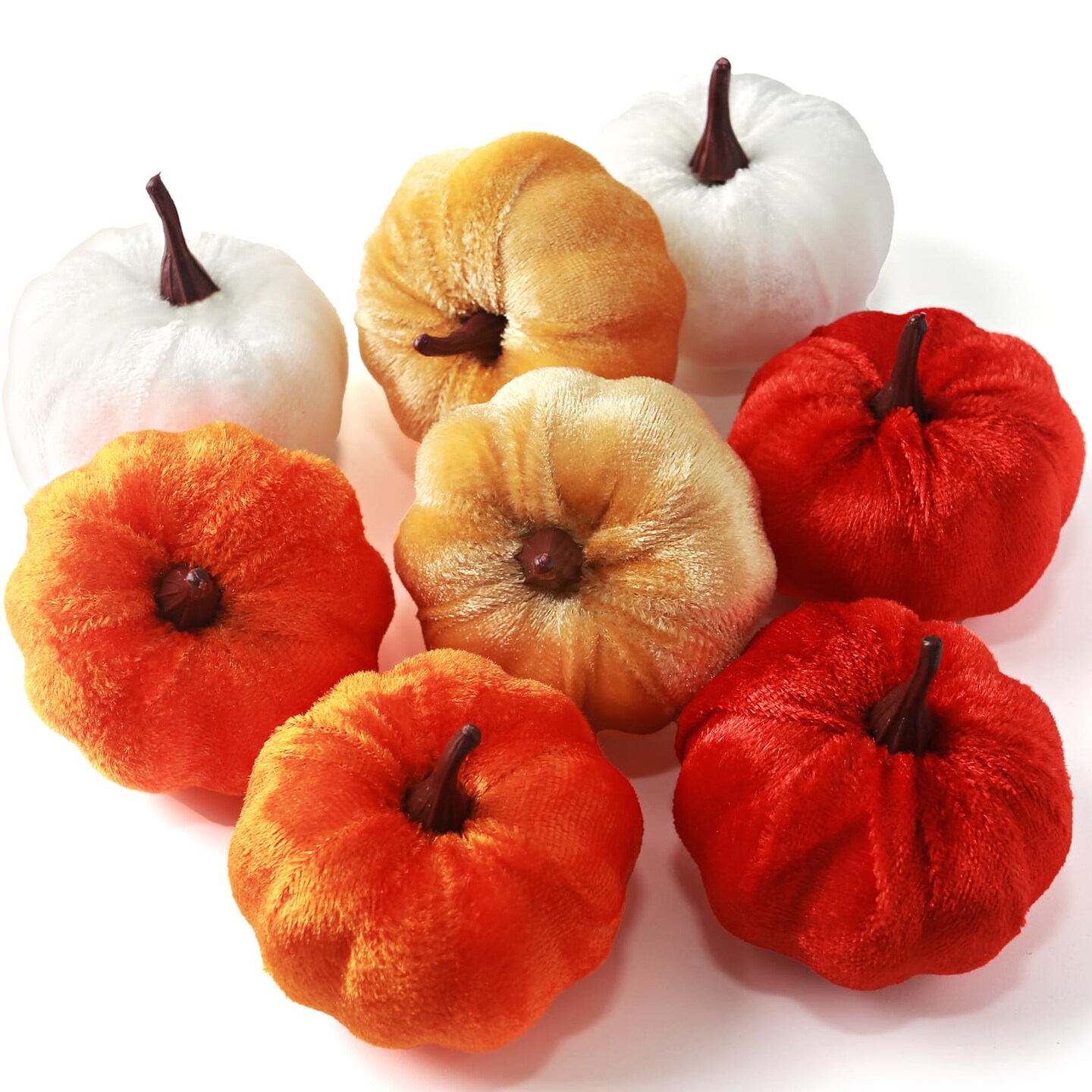 8 Pieces Velvet Pumpkins Fake Decorative Pumpkins Foam Pumpkins for Decoration Fall Theme Party Wedding Halloween Thanksgiving Table 4 Colors