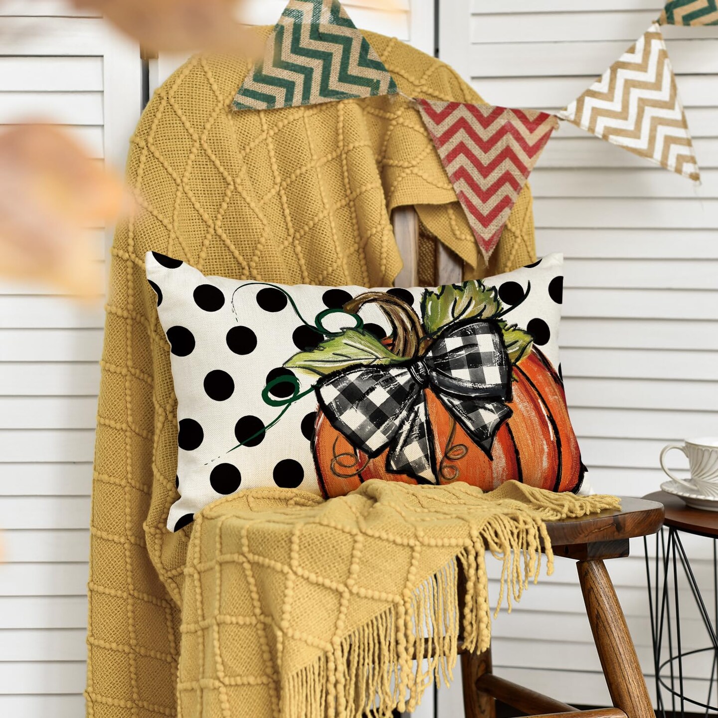 Fall Polka Dot Pumpkin Throw Pillow Cover 12x20 Inch, Seasonal Autumn Thanksgiving Harvest Decoration for Home Sofa Couch