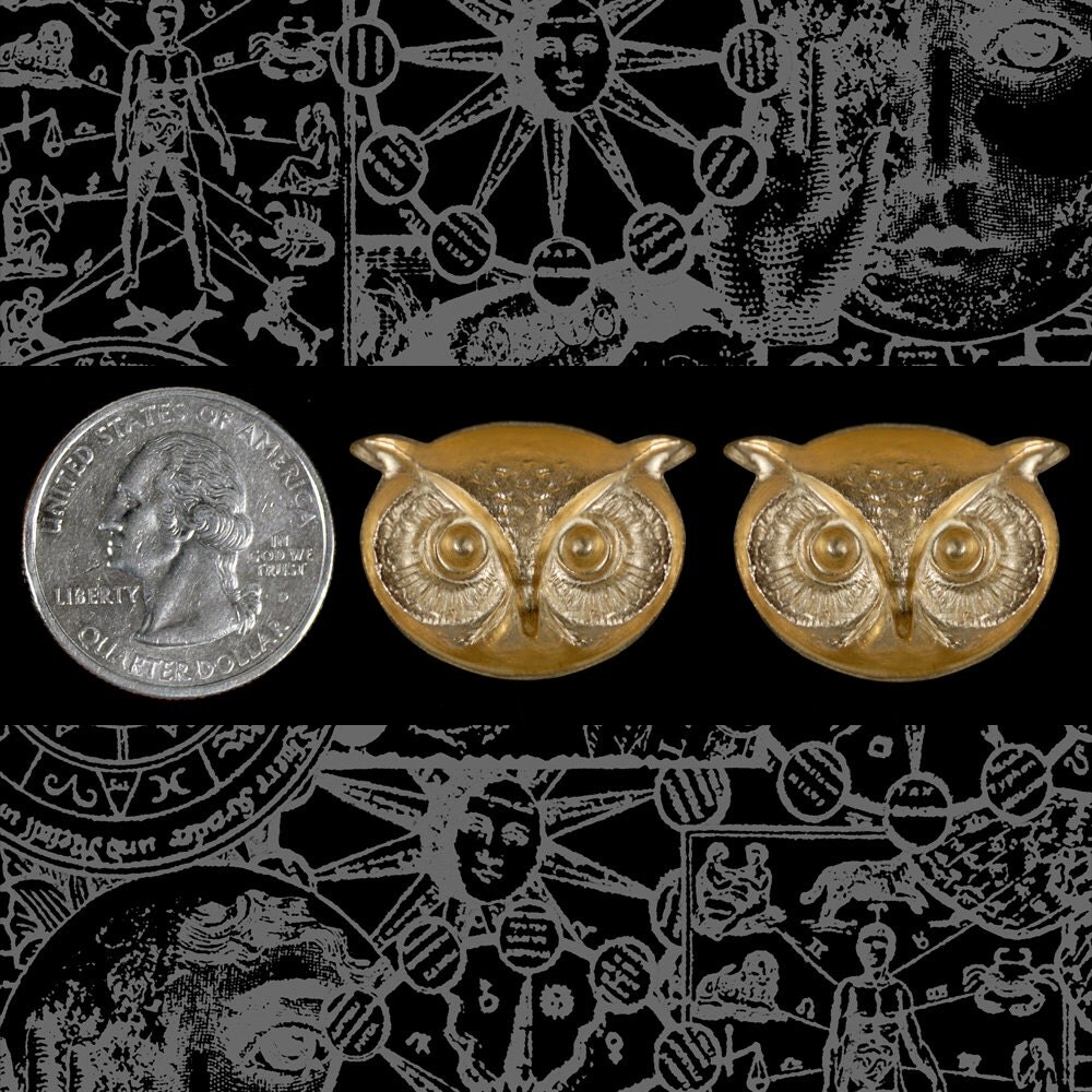Medium Raw Brass Owl Face Pendants - Set of Two - B-P82