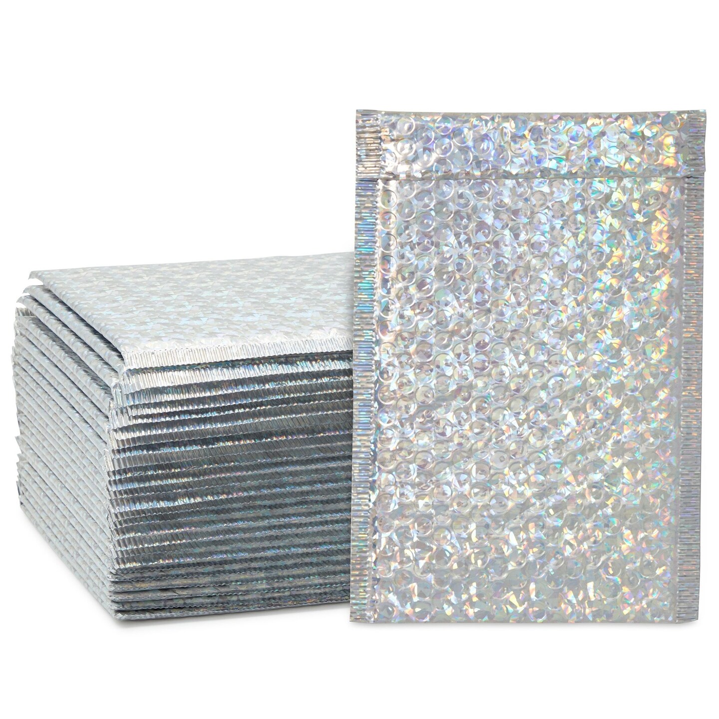 25 Pack Holographic Poly Bubble Mailers, 8.5x12 inch Padded Self Adhesive Mailing Shipping Envelopes (Metallic)