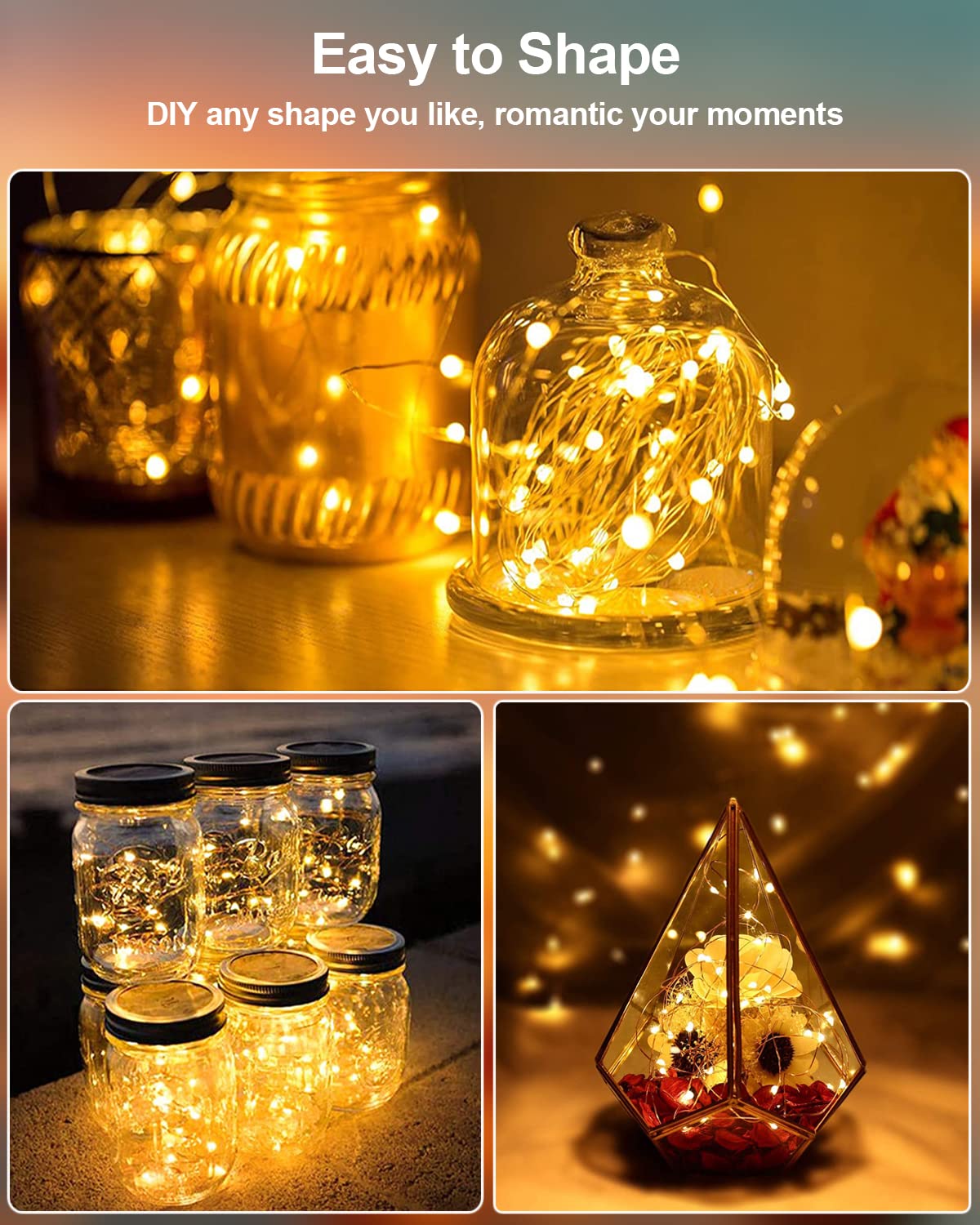 20 Pack Fairy Lights Battery Operated 3.3ft 20 LED Mini String Lights Waterproof Copper Wire for Wedding Party Mason Jars Christmas Decorations, Warm White