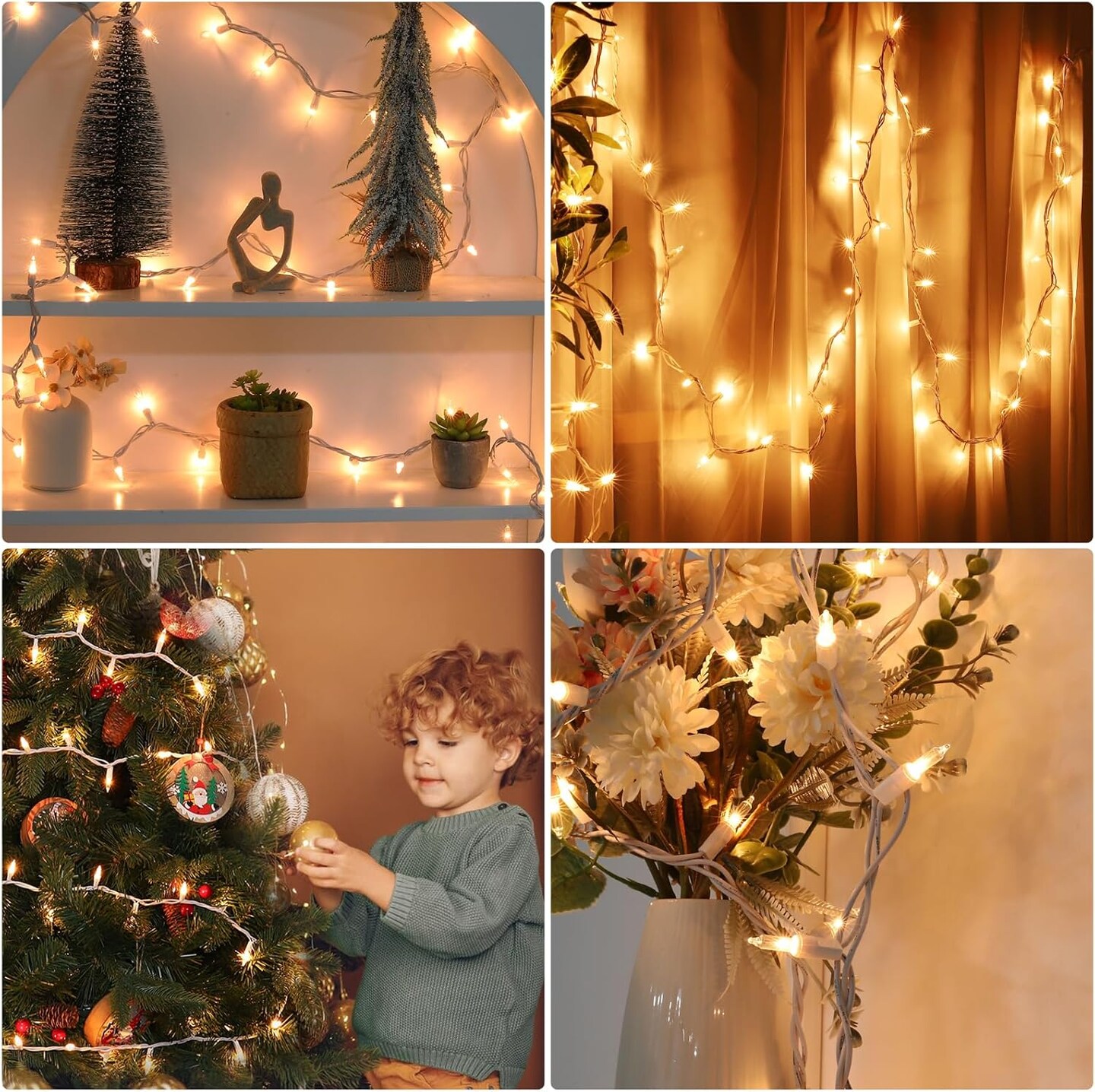 Christmas Lights 100 Count Clear Mini Lights White Wire UL Certified Connectable Warm White String Lights for Christmas Tree,Garland,Home,Patio, Wedding,Party,Festival Decor