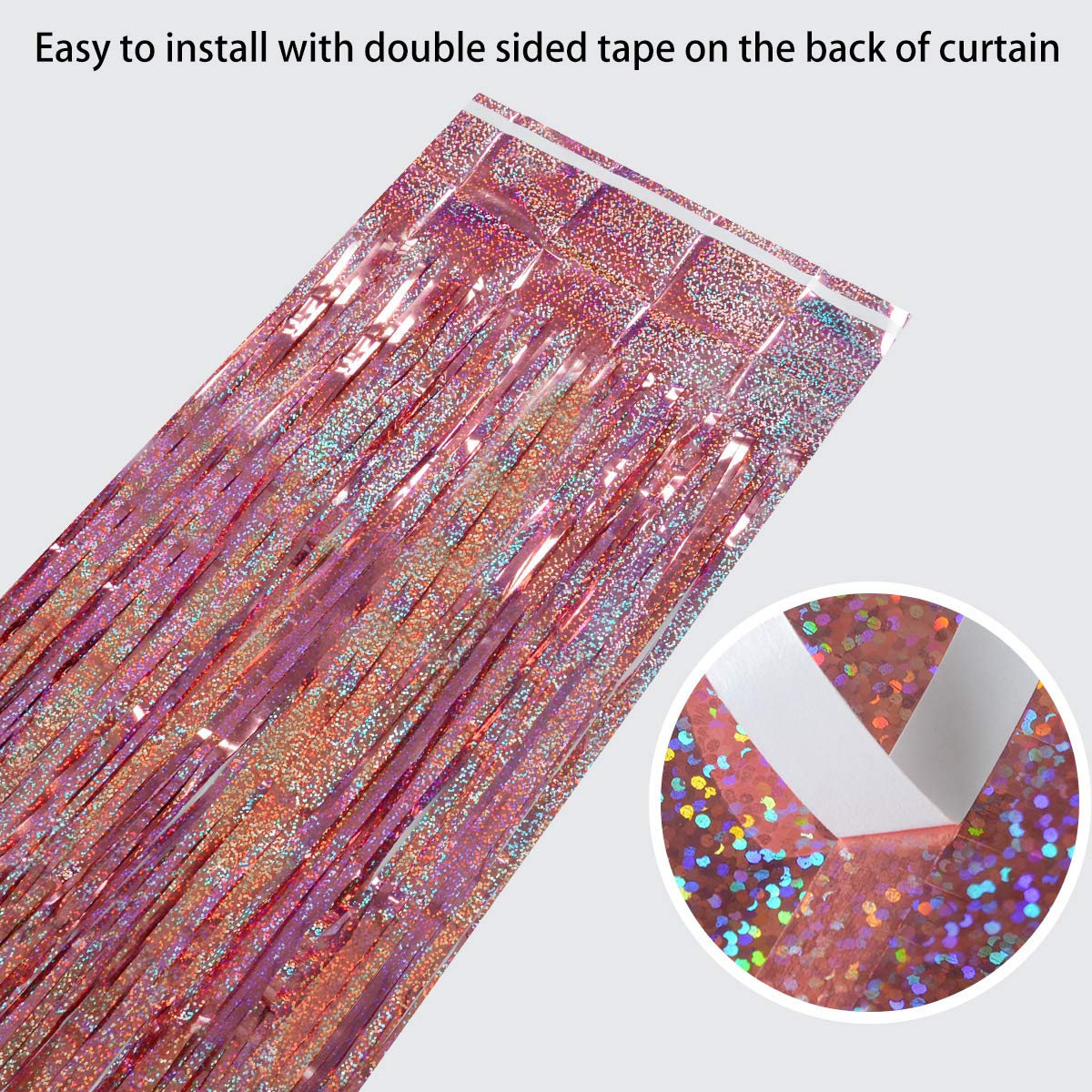 Foil Fringe Curtains Party Decorations - Melsan 3 Pack 3.2 x 8.2 ft Tinsel Curtain Party Photo Backdrop for Birthday Party Baby Shower or Mother&#x27;s Day Rose Gold