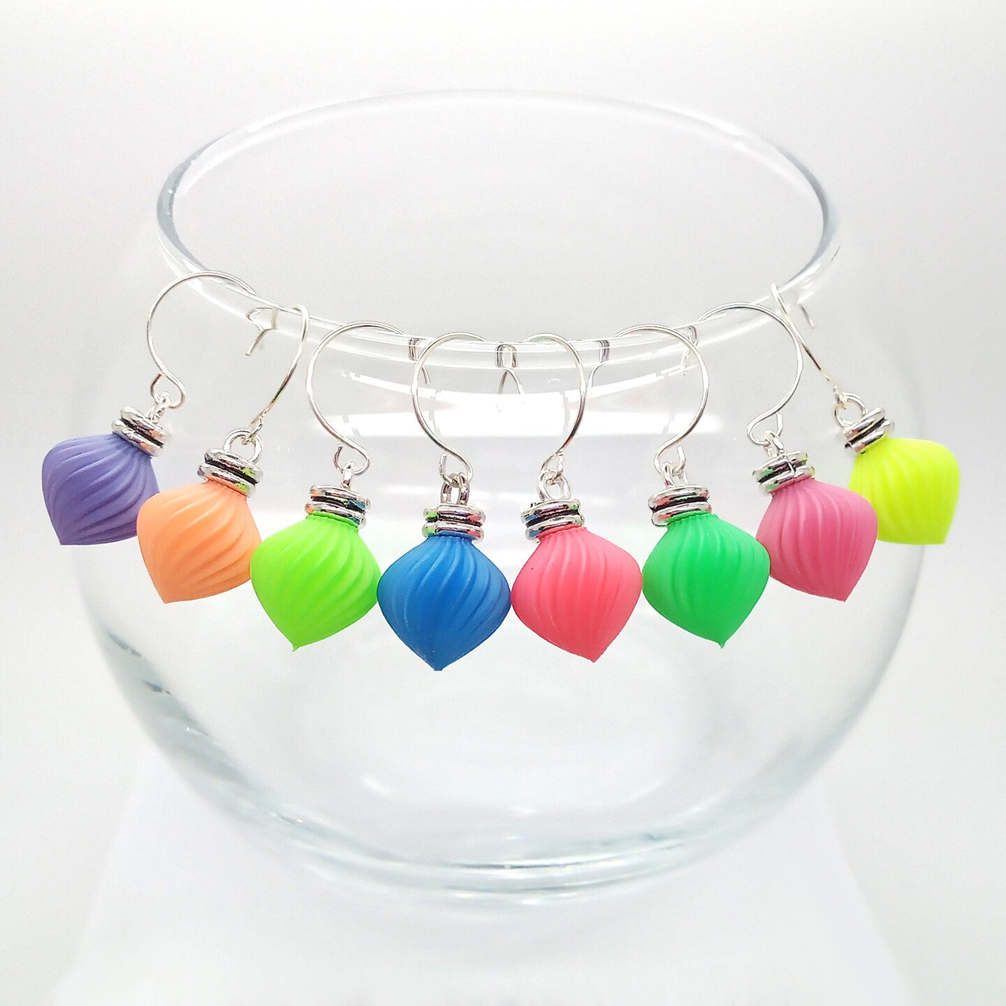 Miniature Ornaments in Bright Neon Colors, 8 pc Mix with Hangers, for Tiny Christmas Trees, Adorabilities