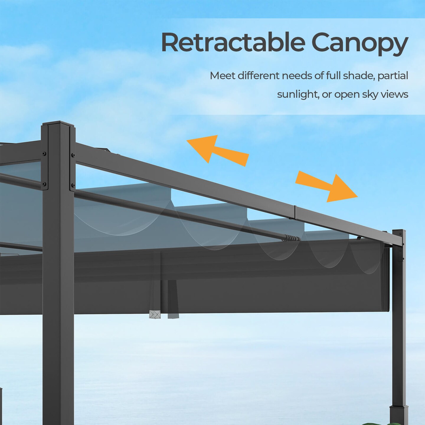 Costway 10&#x27; x 10&#x27; Outdoor Pergola with Retractable Canopy Heavy-Duty Metal Columns