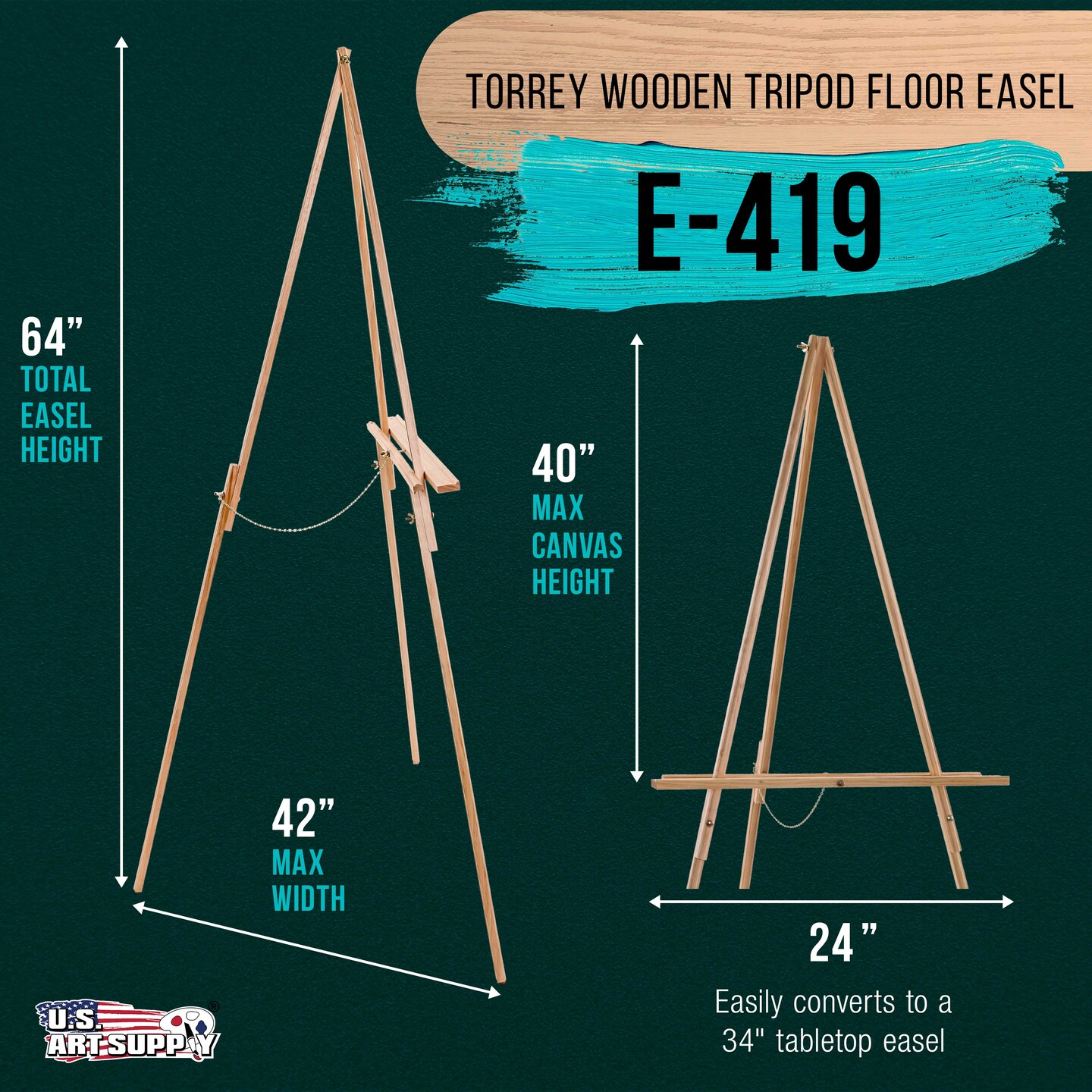 64&#x22; Wooden Easel Stand - Adjustable A-Frame Tripod for Painting, Drawing, Photos &#x26; Signs - Lightweight Easels, Wood Easel Stand for Sign Wedding Display 40&#x22; Canvas Capacity
