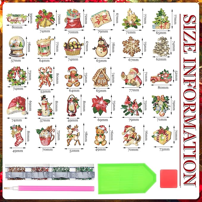 30 Pcs Christmas Diamond Painting Magnets for Refrigerator Santa Claus Diamond Art Painting Magnets Kits Fridge Diamond Art Stickers for Xmas DIY Home Decor
