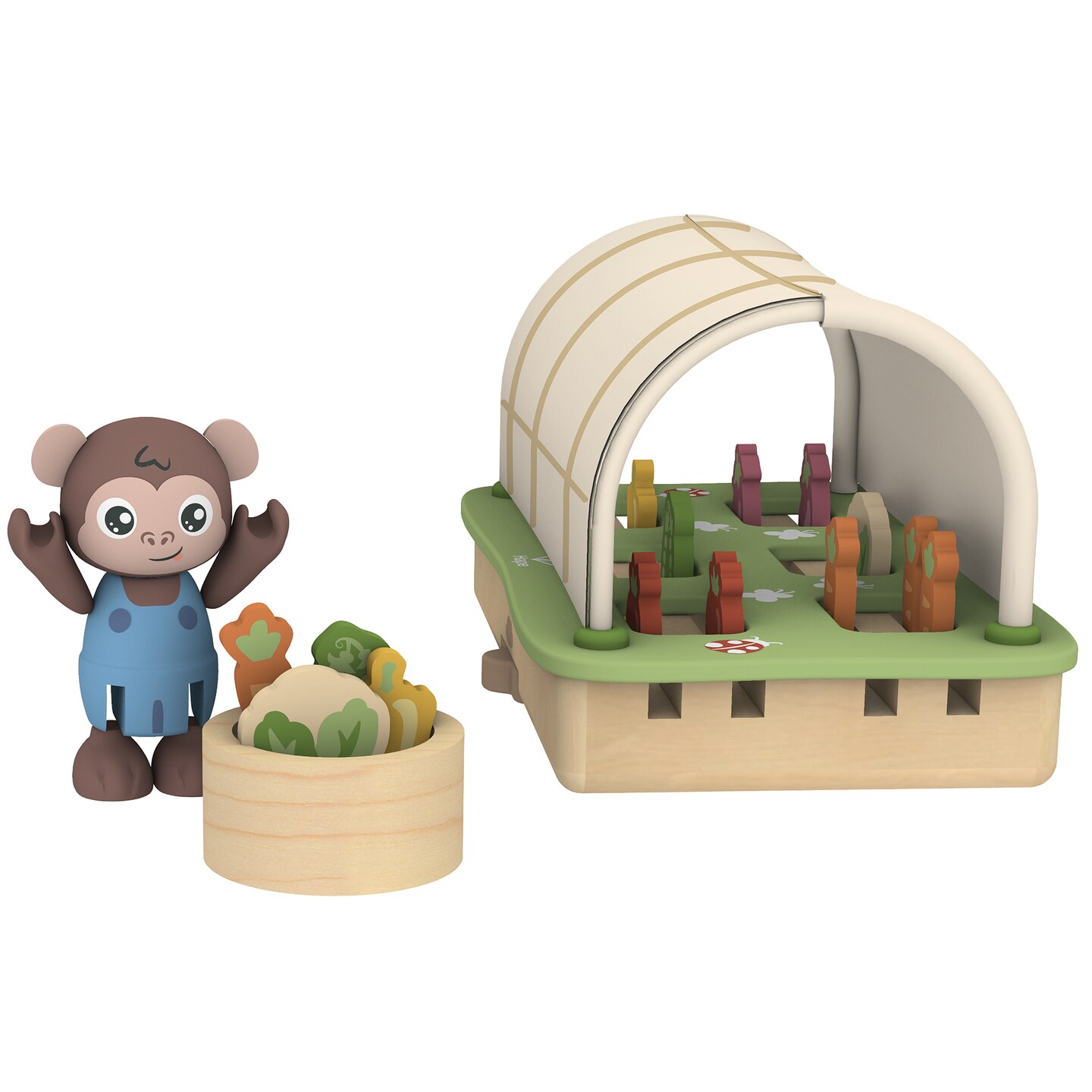 Hape: Organic Greenhouse Set - 10pc Wooden Miniature Gardening Toy Playset, Animal Figurine, Nature Accessories, Green Planet Explorers, Kids Ages 3+