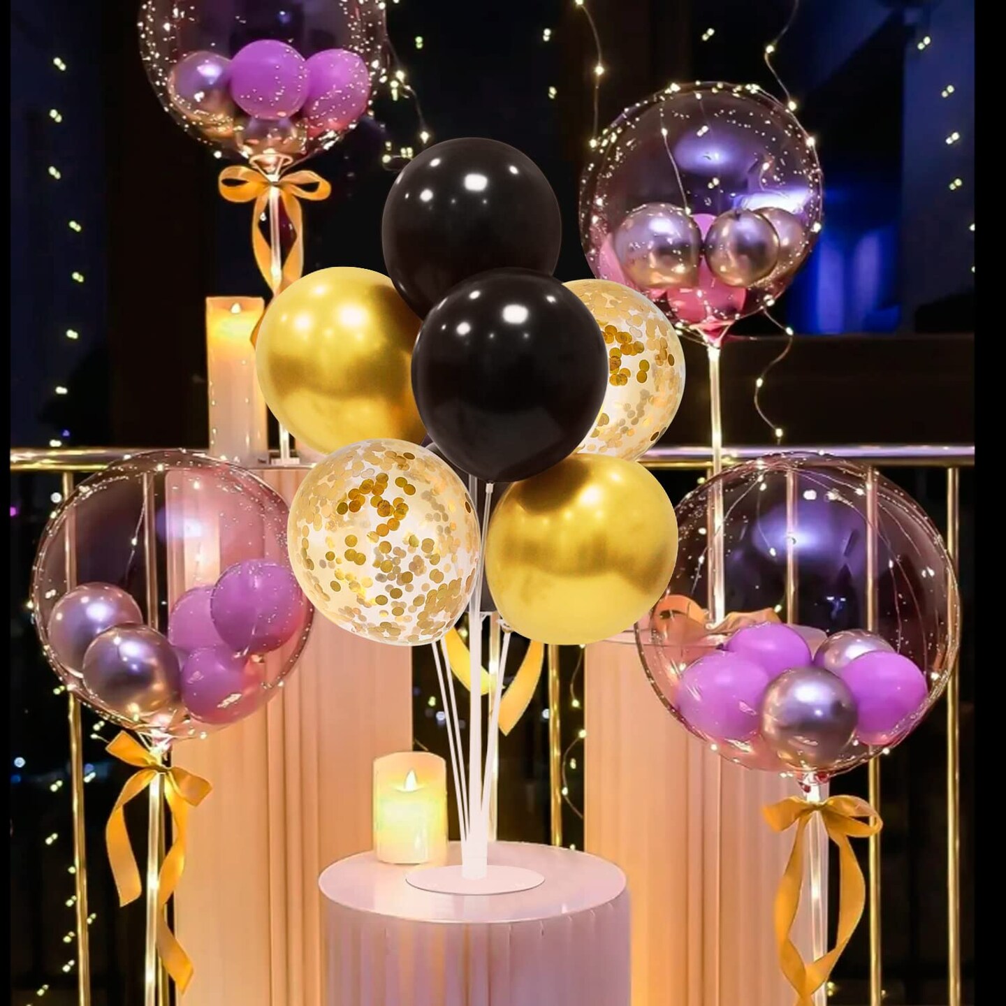ZJDHPTY Black Gold Party Decorations Balloon Stand Centerpiece Table Decorations for Birthday Graduation Wedding Retirement Anniversary Father&#x27;s Day Halloween New Years 2025 (Black gold set4)