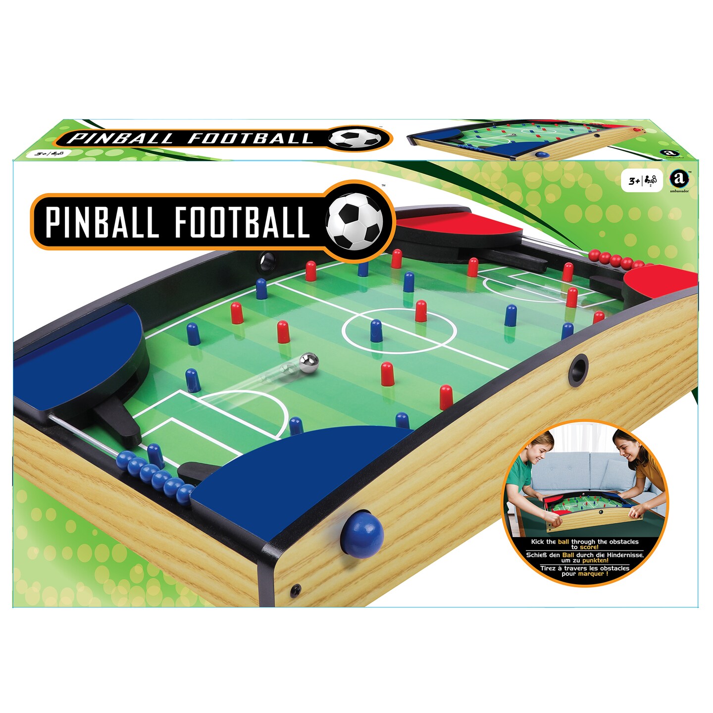 Ambassador Games: Tabletop Soccer Pinball - 20&#x22; - Compact Traditional Arcade Game Combined With Sports, Quality Wood, Adults &#x26; Kids 5+, 2 Players