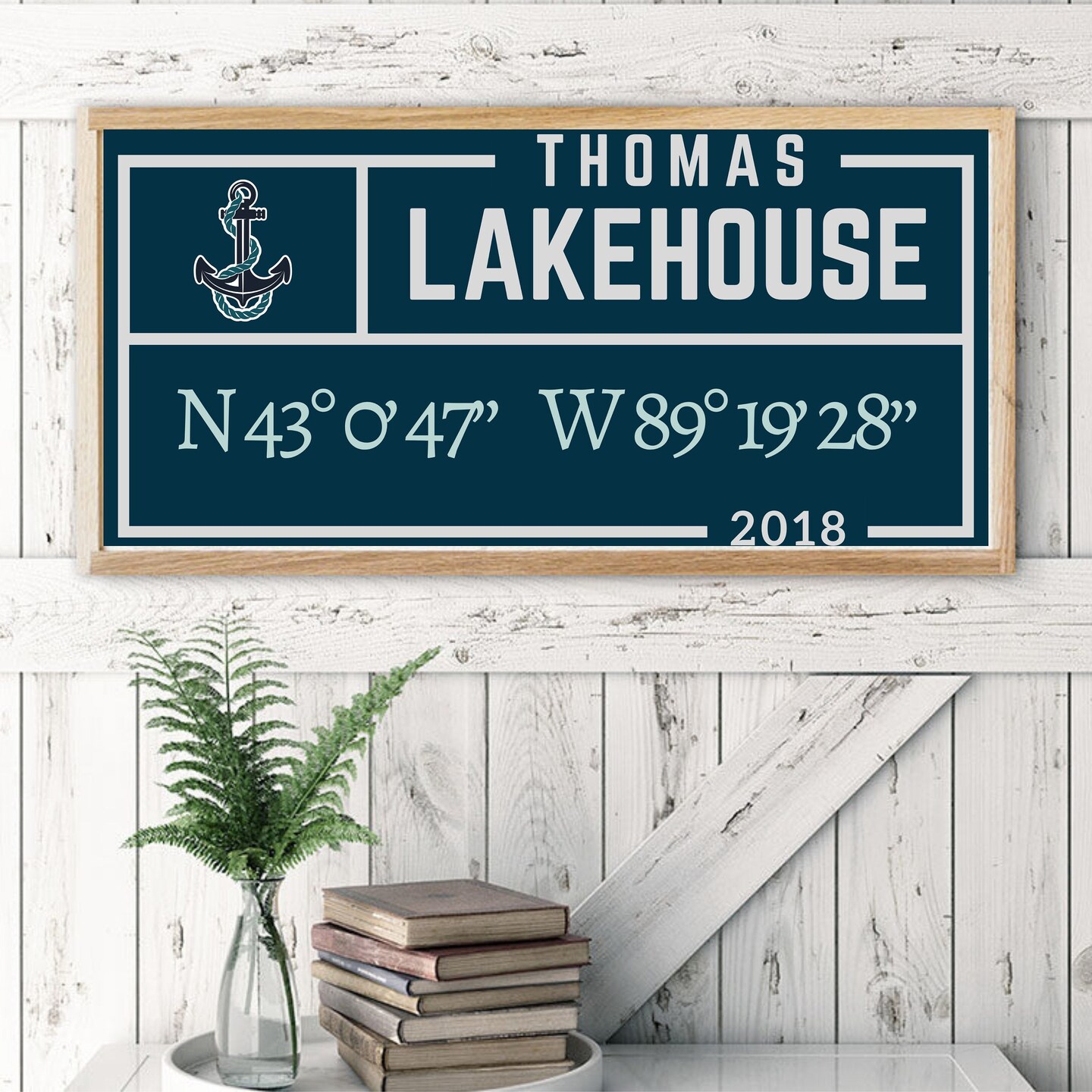Lake house Custom wood sign Family Name Coordinates Lake House Decor