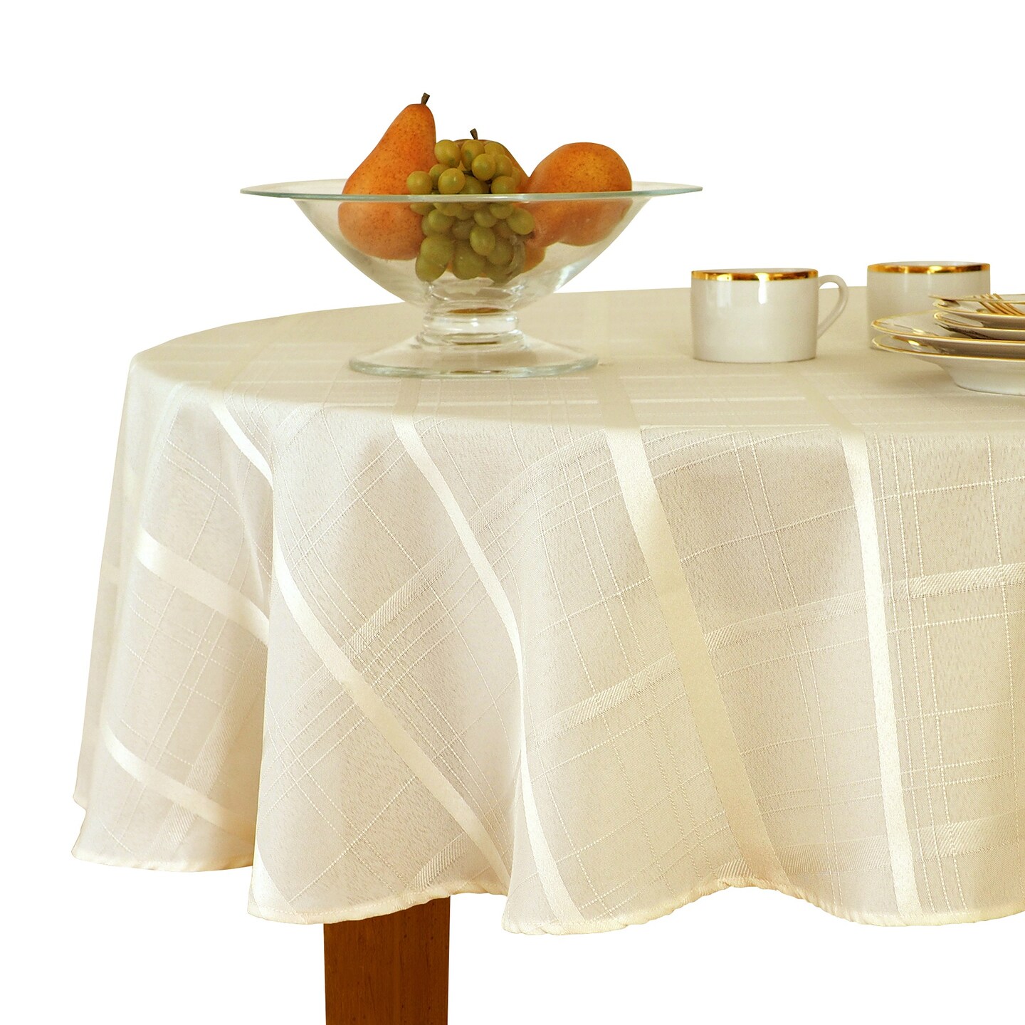 Threadmade Home Elegance Plaid Jacquard Tablecloth, Ecru - 90"W x 90"L Round