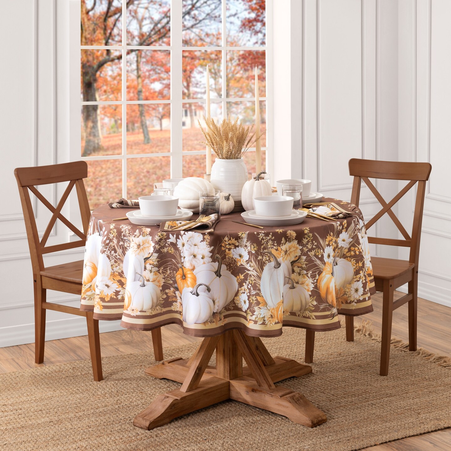 Threadmade Home Wheatland Harvest Fall Oval Tablecloth, Multicolor - 60"W x 84"L Oval