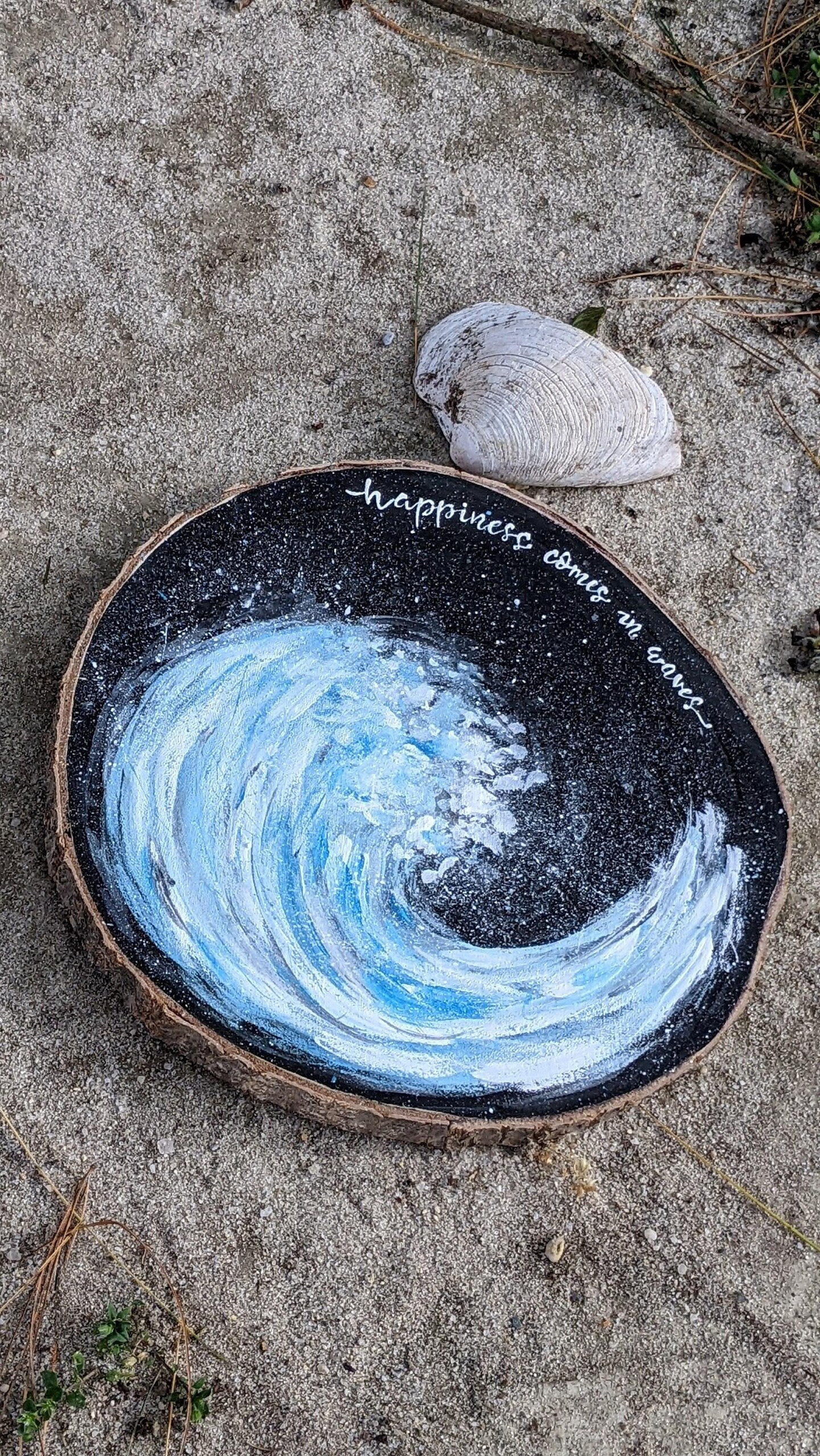 Ocean Painting Hand Painted Wood Slice Art - Large Wave