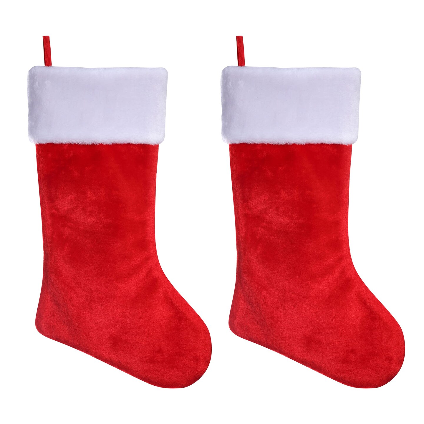 Haute Decor HangRight� Adjustable Classic Christmas Stocking 2-Pack - Adjustable Loop so Stockings Hang Straight from Mantel - Traditional Red and White