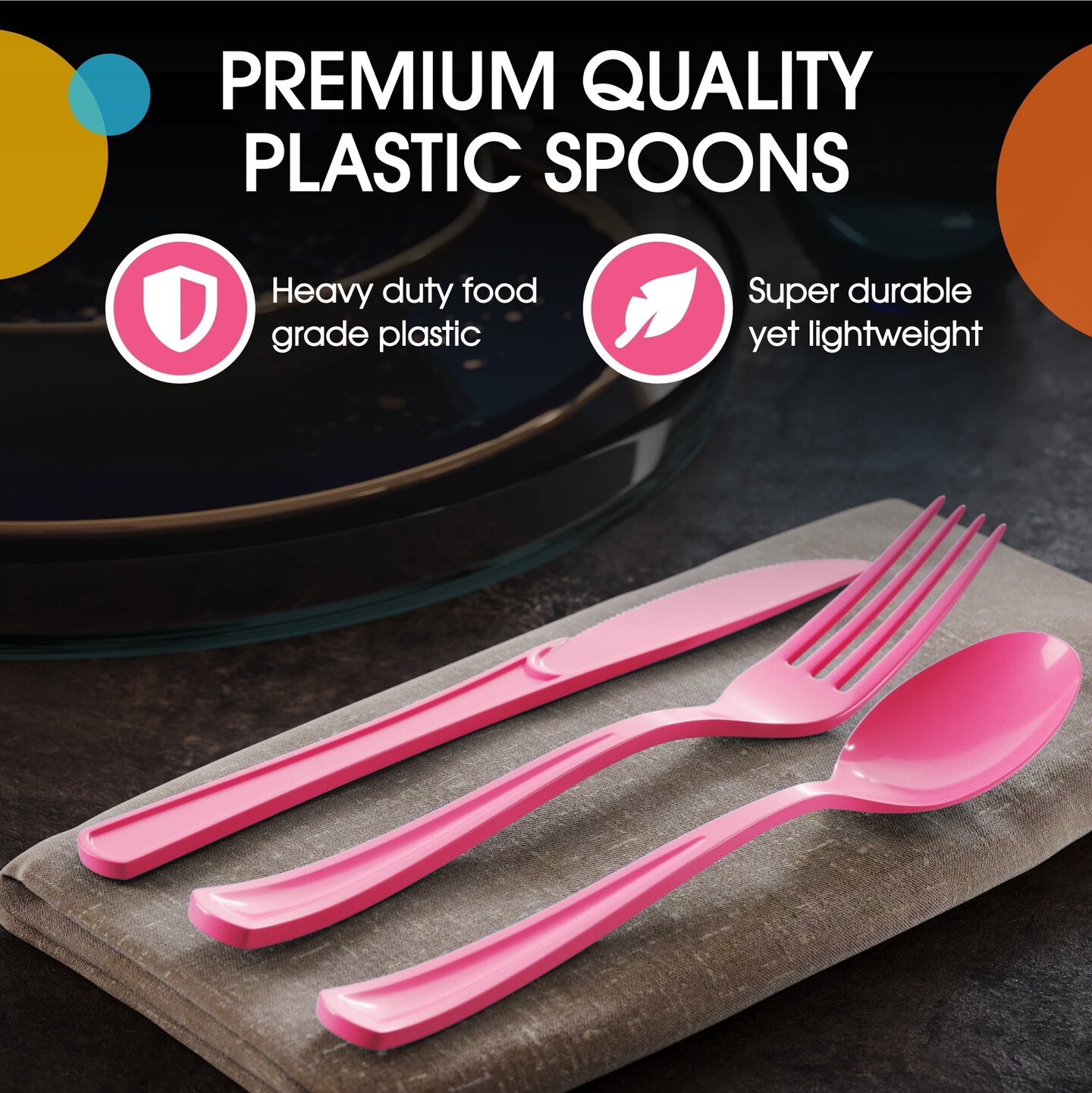 Party Solids 100 Pcs Disposable Utensils – Heavy Duty Plastic Cutlery Set – Premium Plastic Forks, Spoons or Knives for Parties, Events, Catering & Tableware Supplies by Exquisite