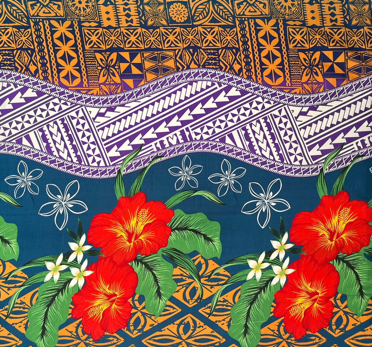 1 Yard Tapa Tribal Tattoo Hibiscus Plumeria Peachskin Fabric 45 Inch Width