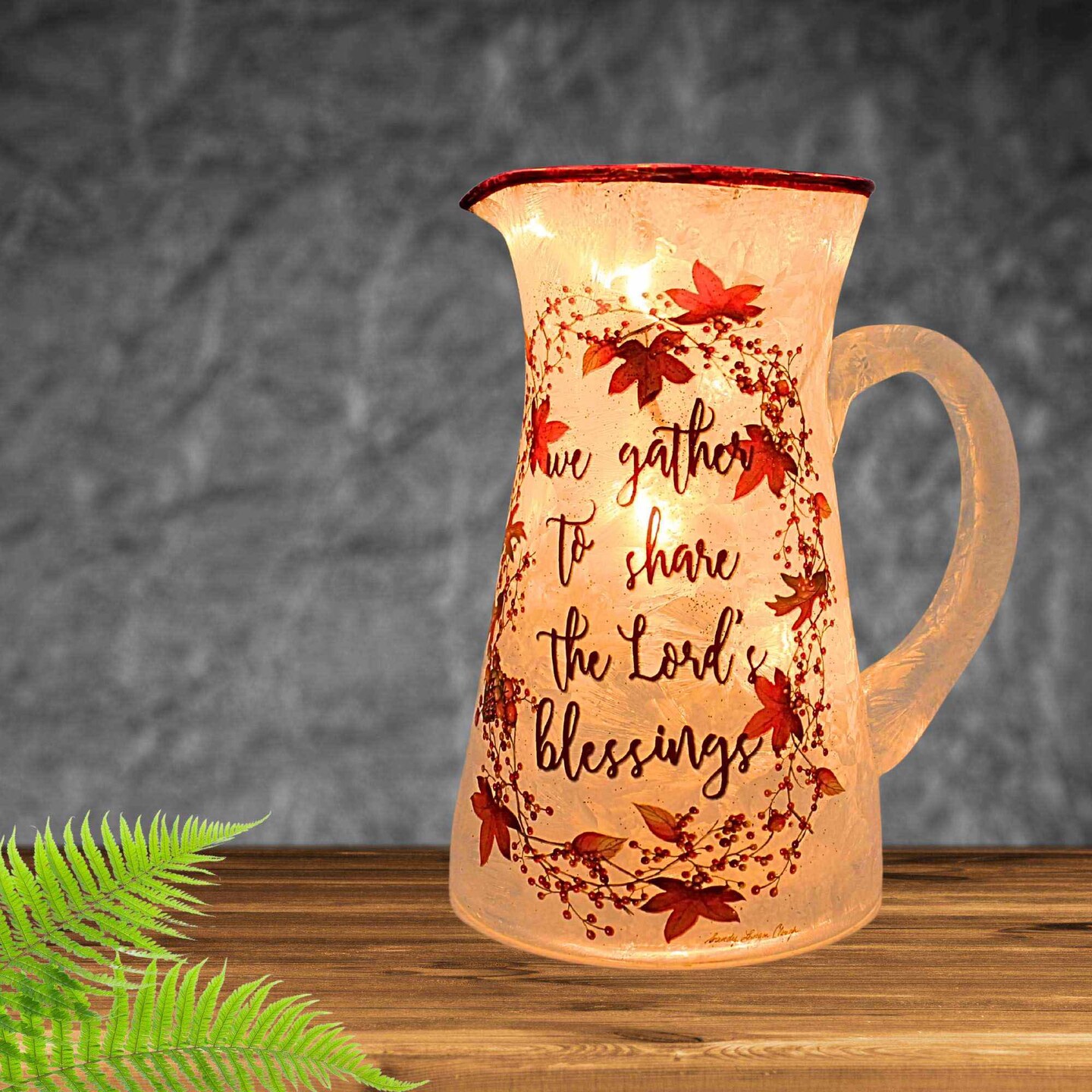 Stony Creek 6.75 In Share The Blessings Lit Pitcher Thanksgiving Lighted Glass Accent , Pre-Lit Autumn