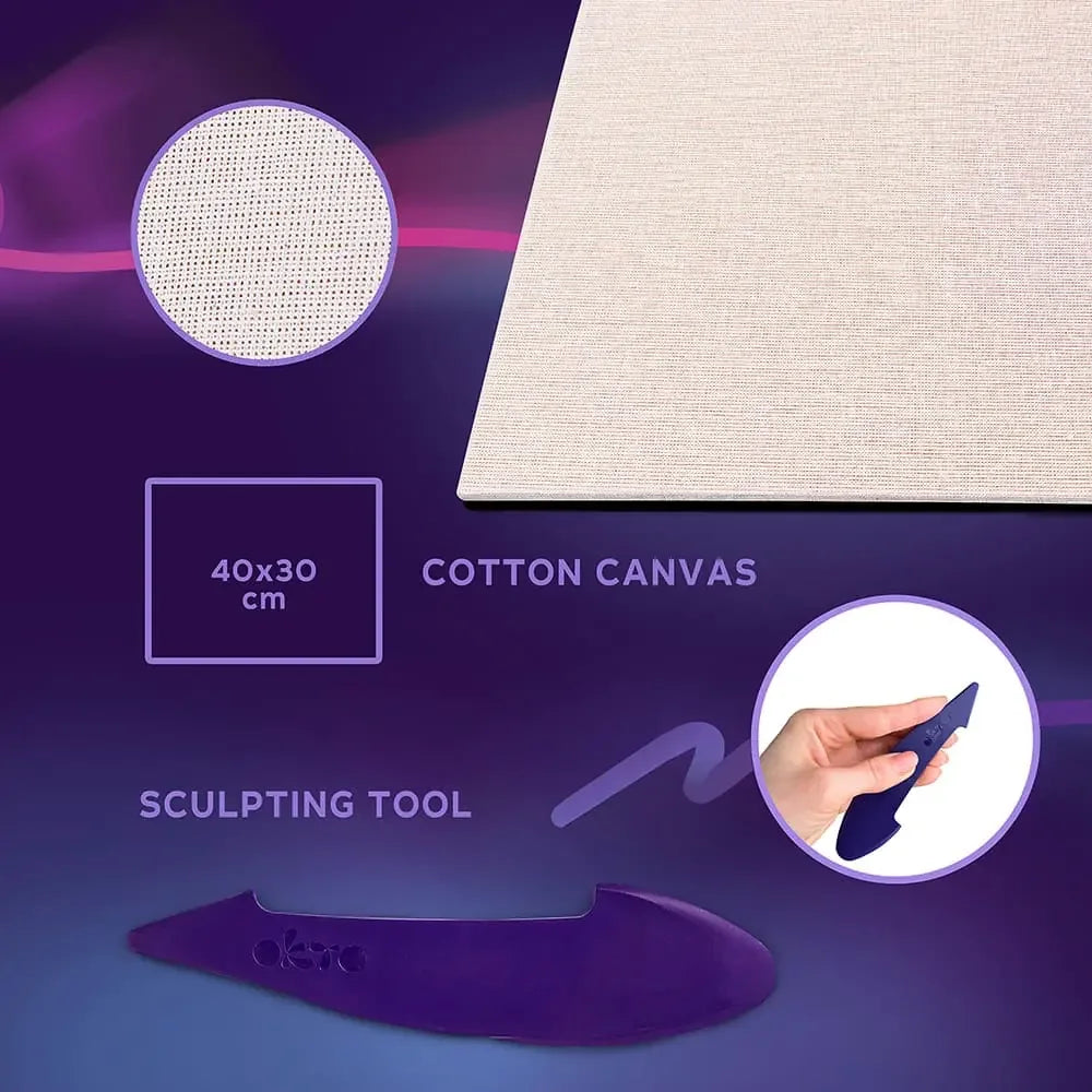 OKTO | DIY 3D Creative Air Dry Clay | 3D Painting natural canvas set | Famous Masterpieces ”Starry night” | 11.8x15.7 inch